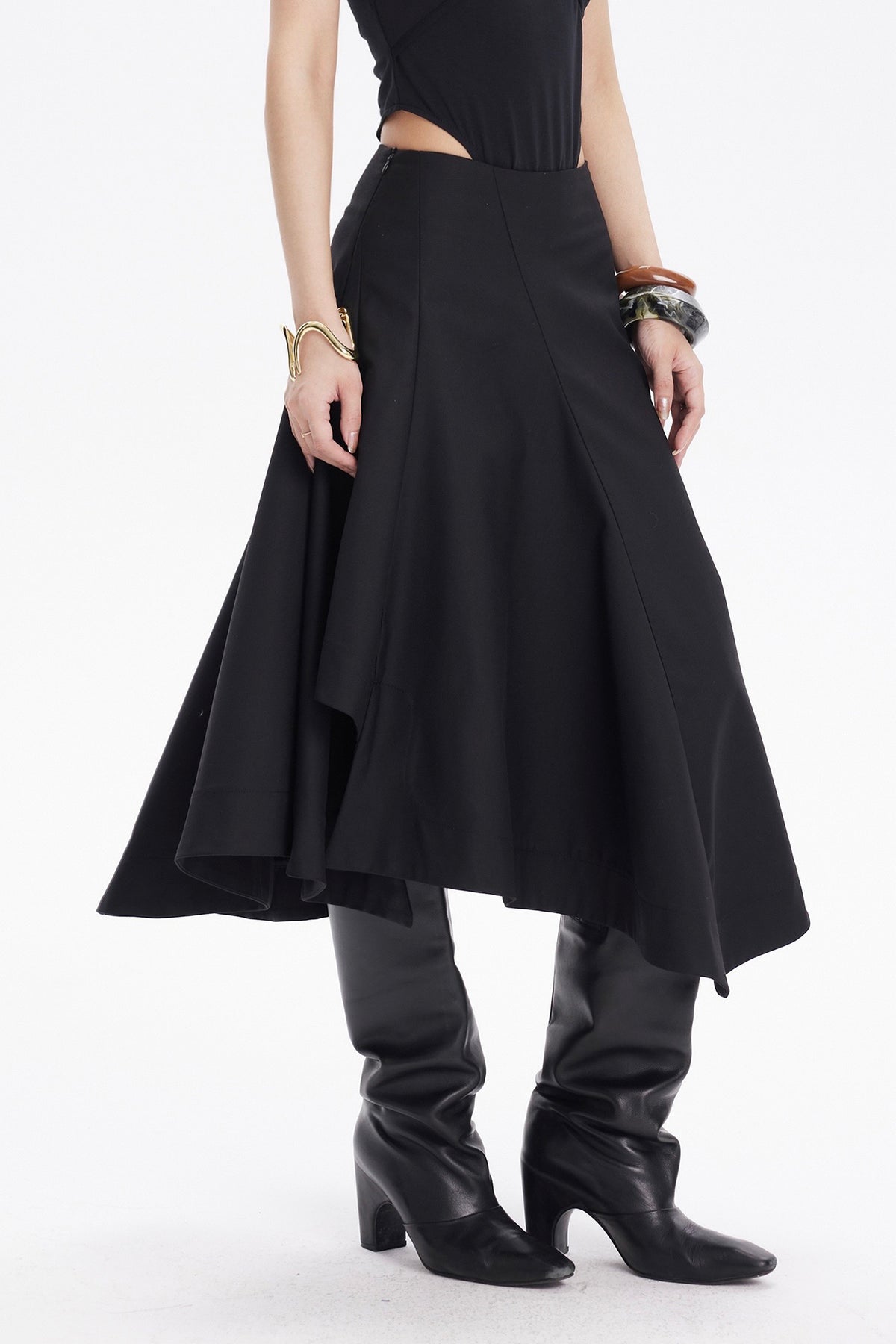TINY IN STUDIO Asymmetrical Paneled Midi Skirt