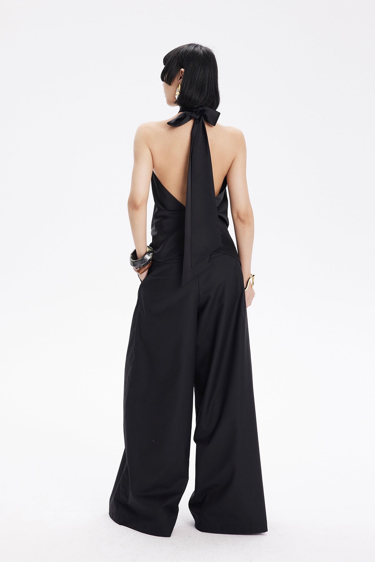 TINY IN STUDIO Draped Tie Halter Tank Top