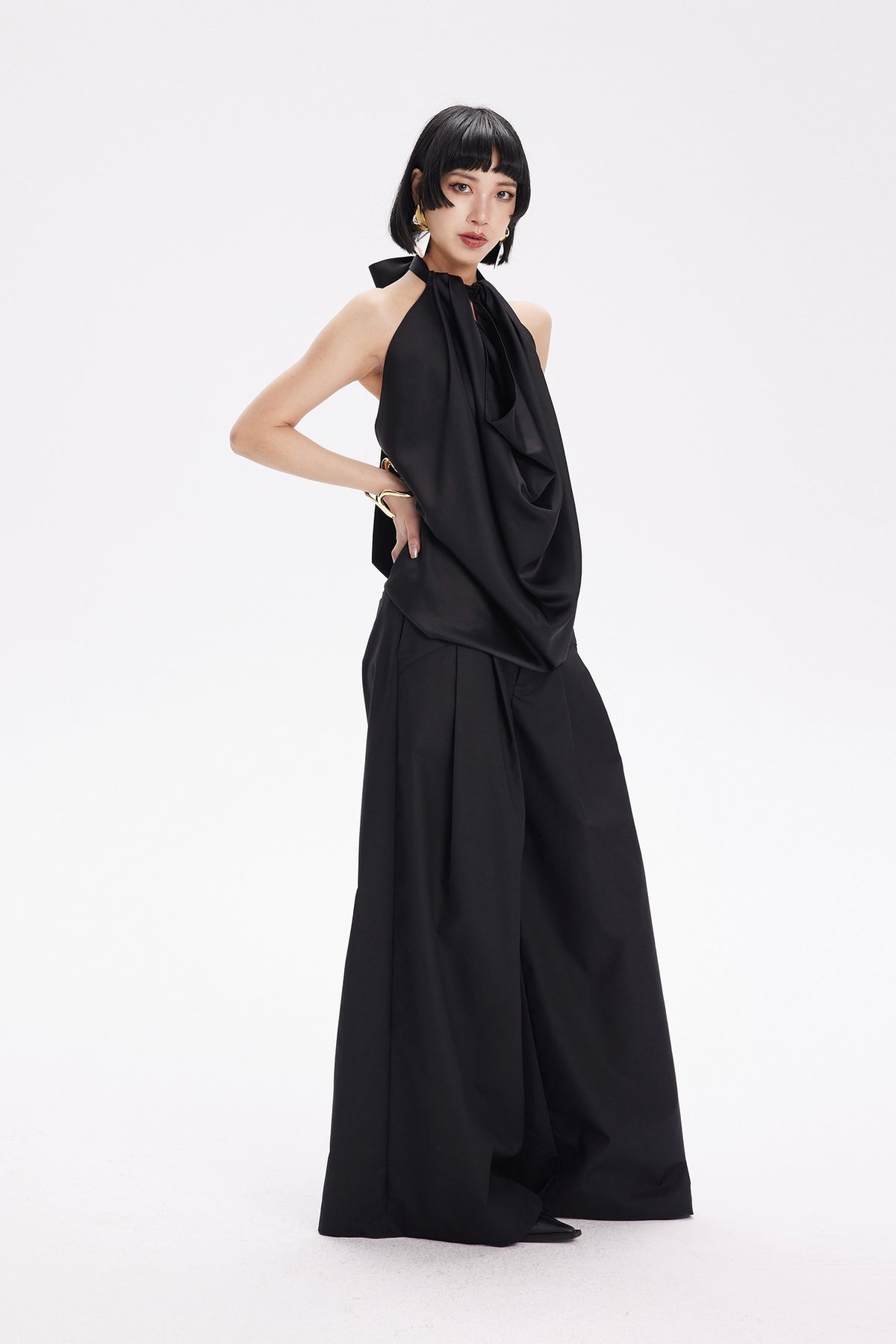 TINY IN STUDIO Draped Tie Halter Tank Top