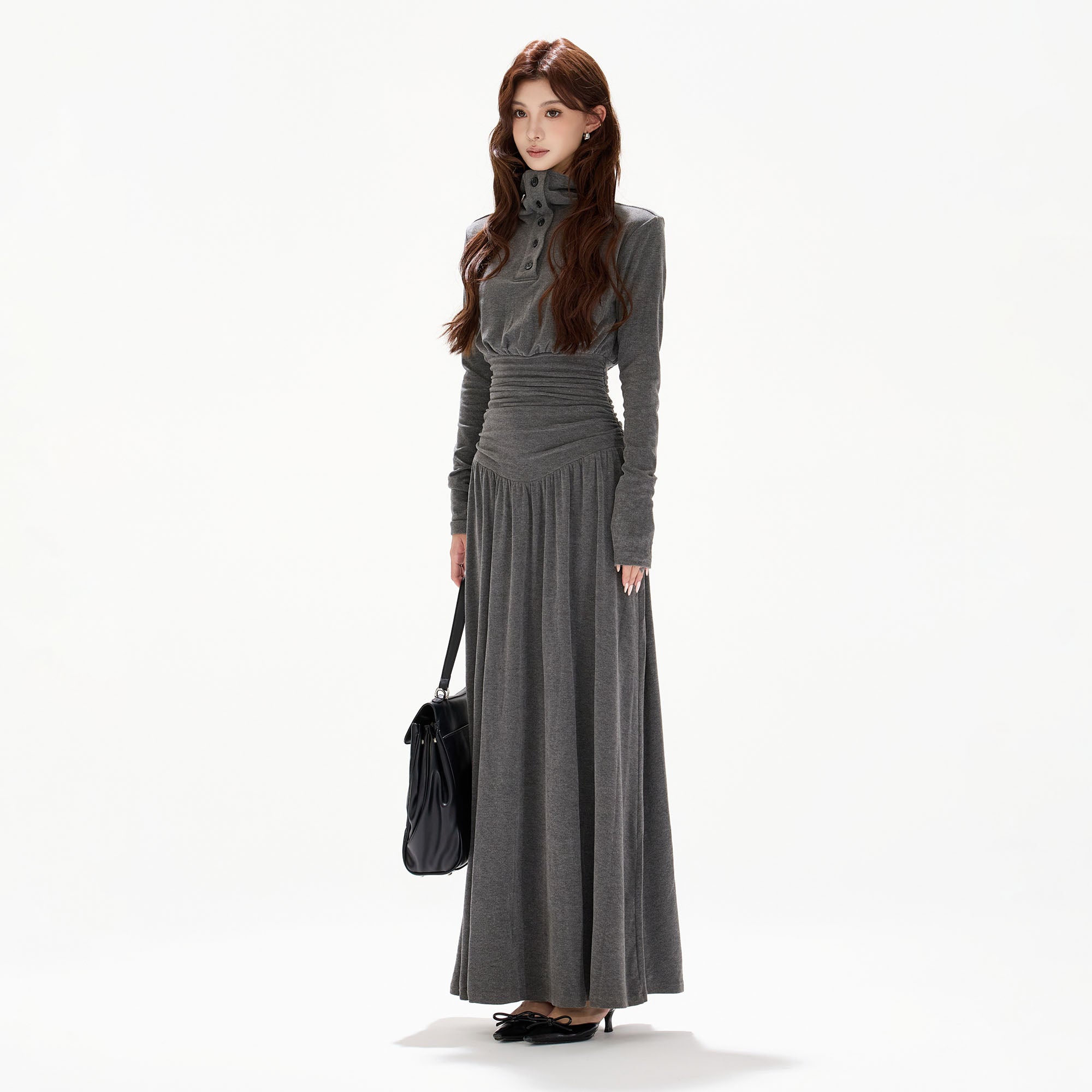 CYGNENOYR Ruched High-Neck Paneled Maxi Dress