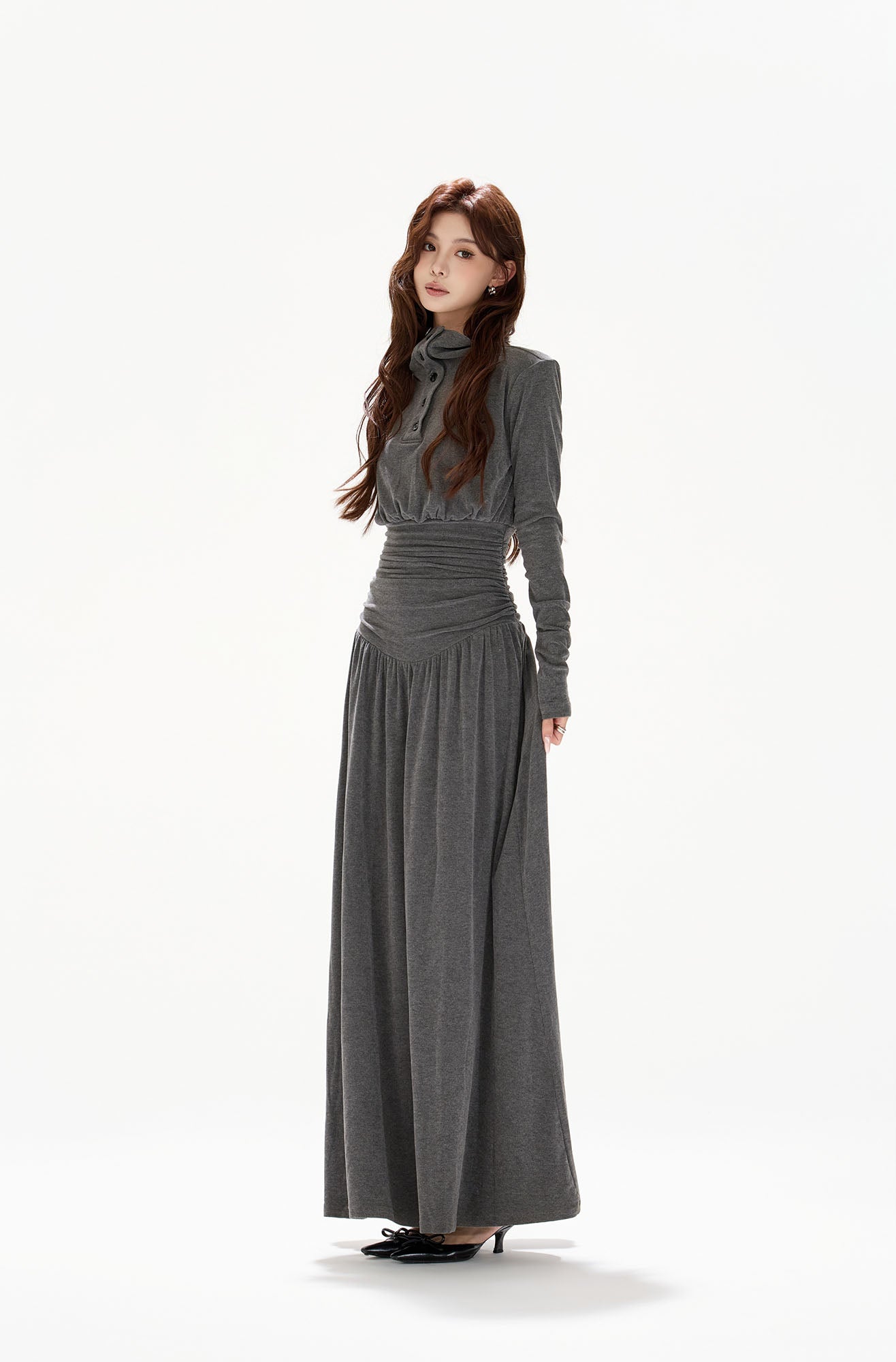 CYGNENOYR Ruched High-Neck Paneled Maxi Dress