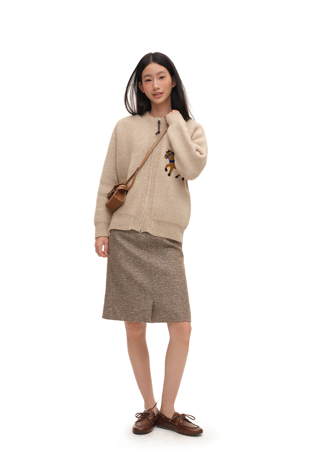 CHICCHICK Retro Horse Embroidered Crewneck Cardigan