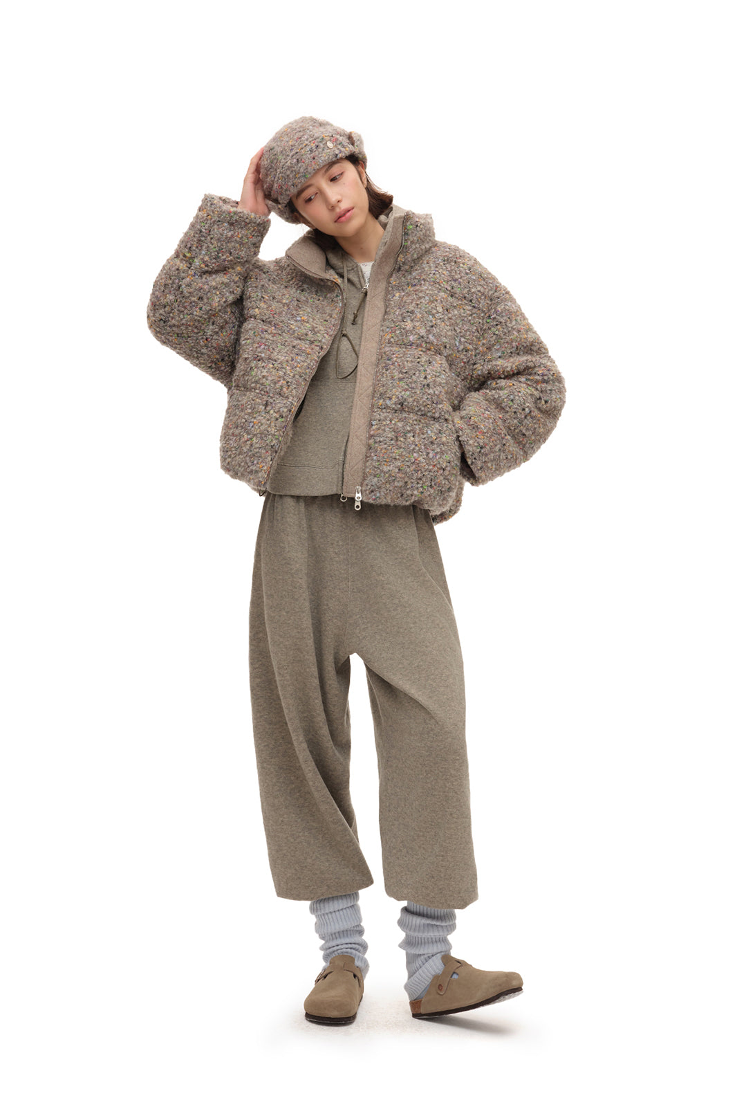 CHICCHICK Colorful Boucle Wool-Blend Down Jacket