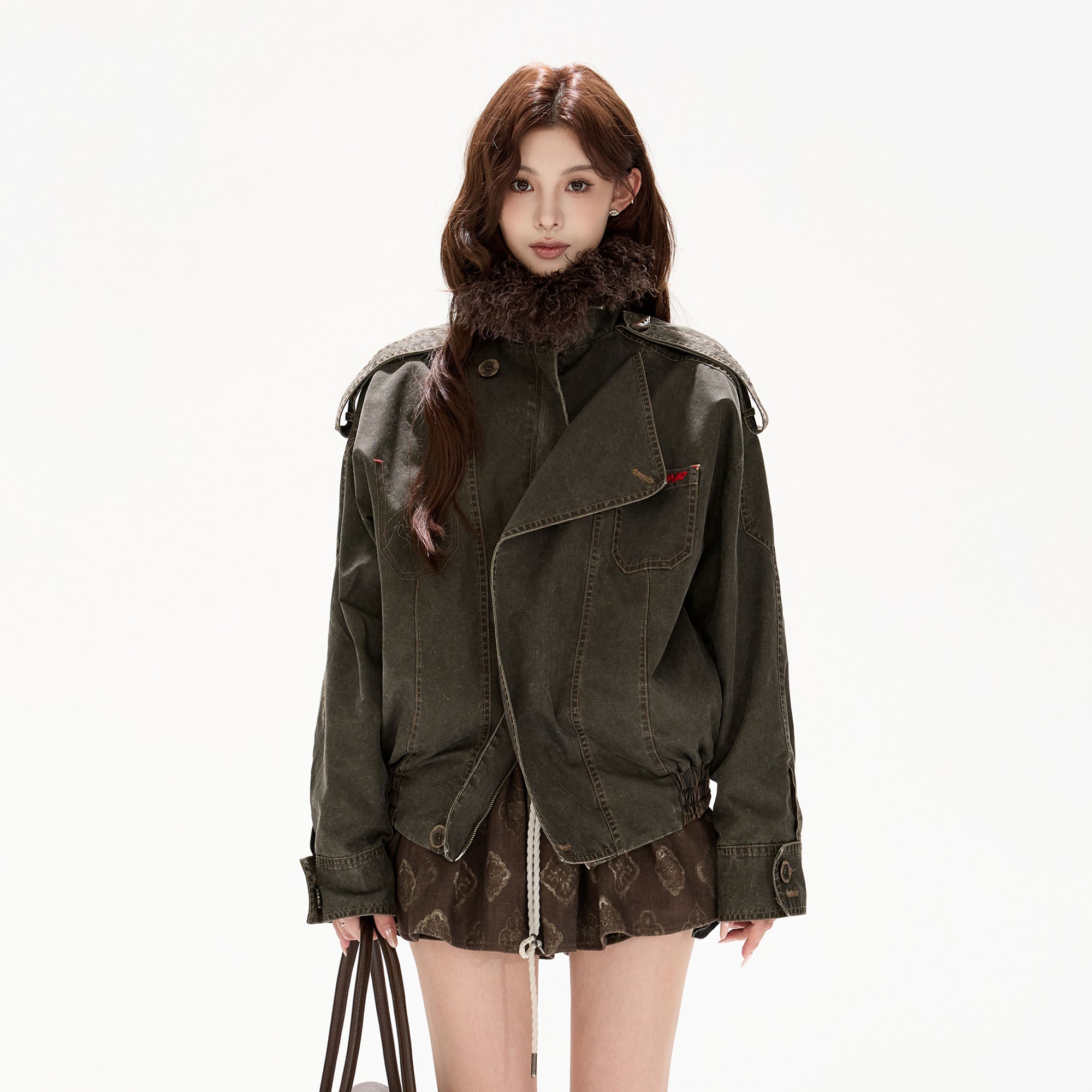 CYGNENOYR Detachable-Collar Washed Panel Jacket