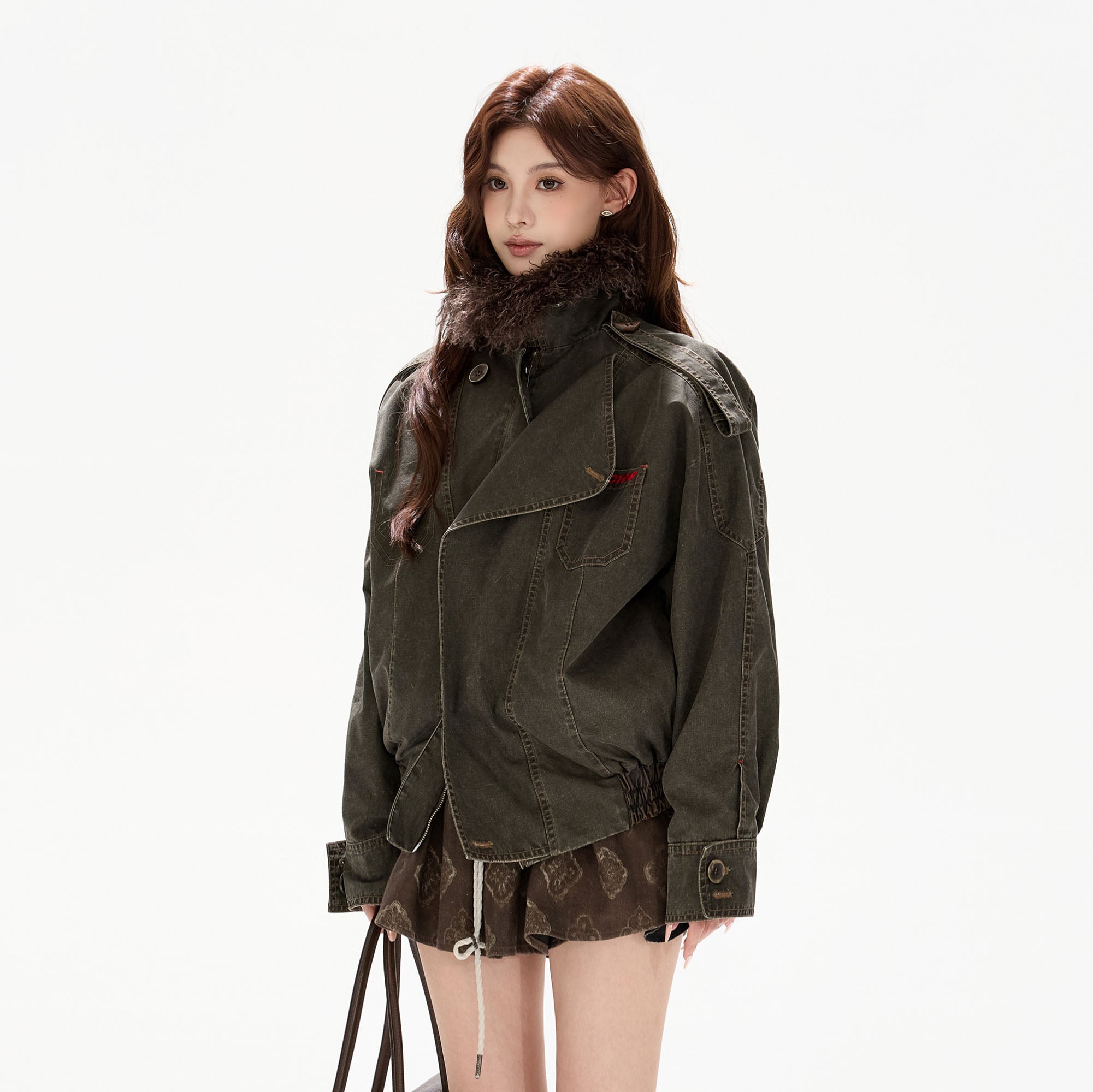 CYGNENOYR Detachable-Collar Washed Panel Jacket