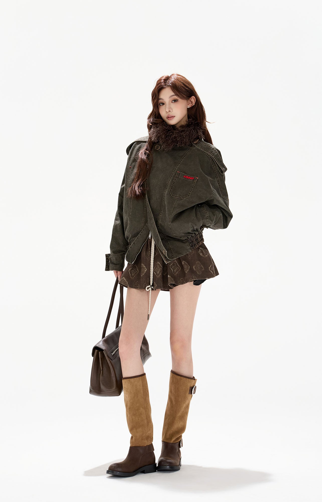 CYGNENOYR Detachable-Collar Washed Panel Jacket