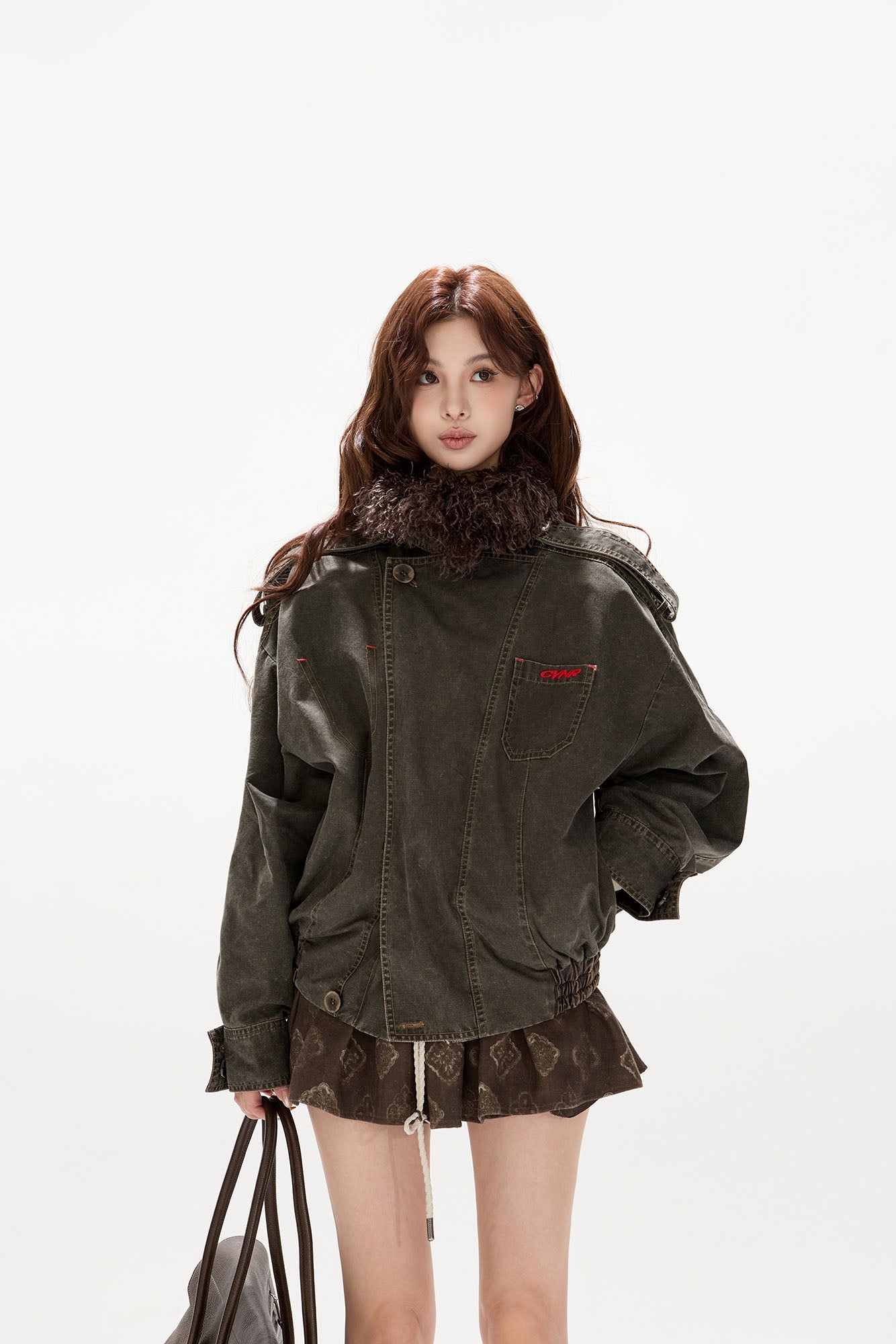 CYGNENOYR Detachable-Collar Washed Panel Jacket