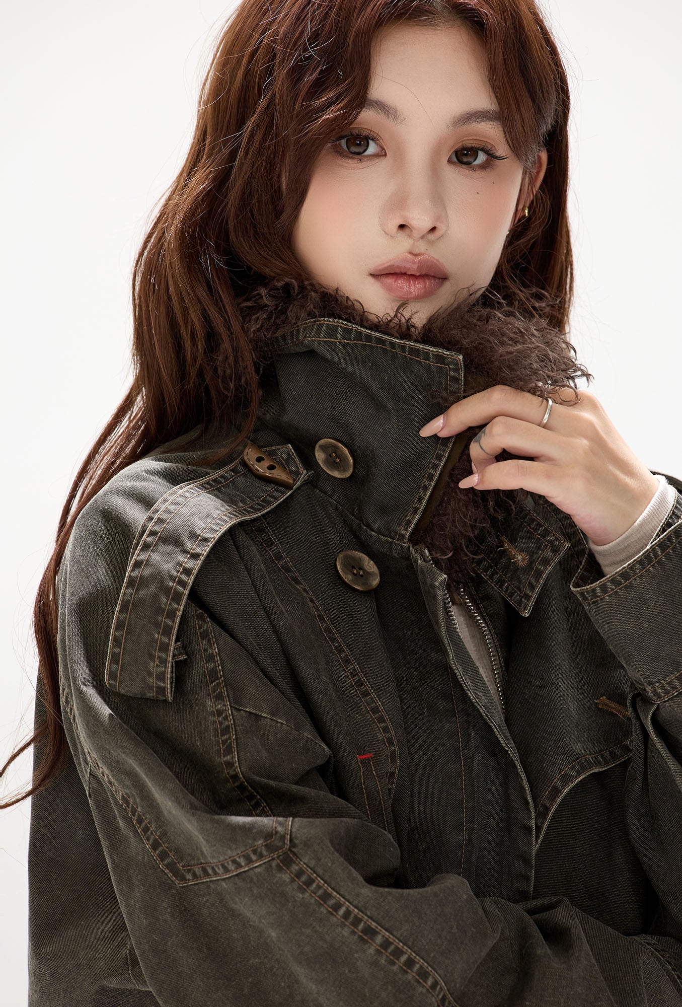 CYGNENOYR Detachable-Collar Washed Panel Jacket