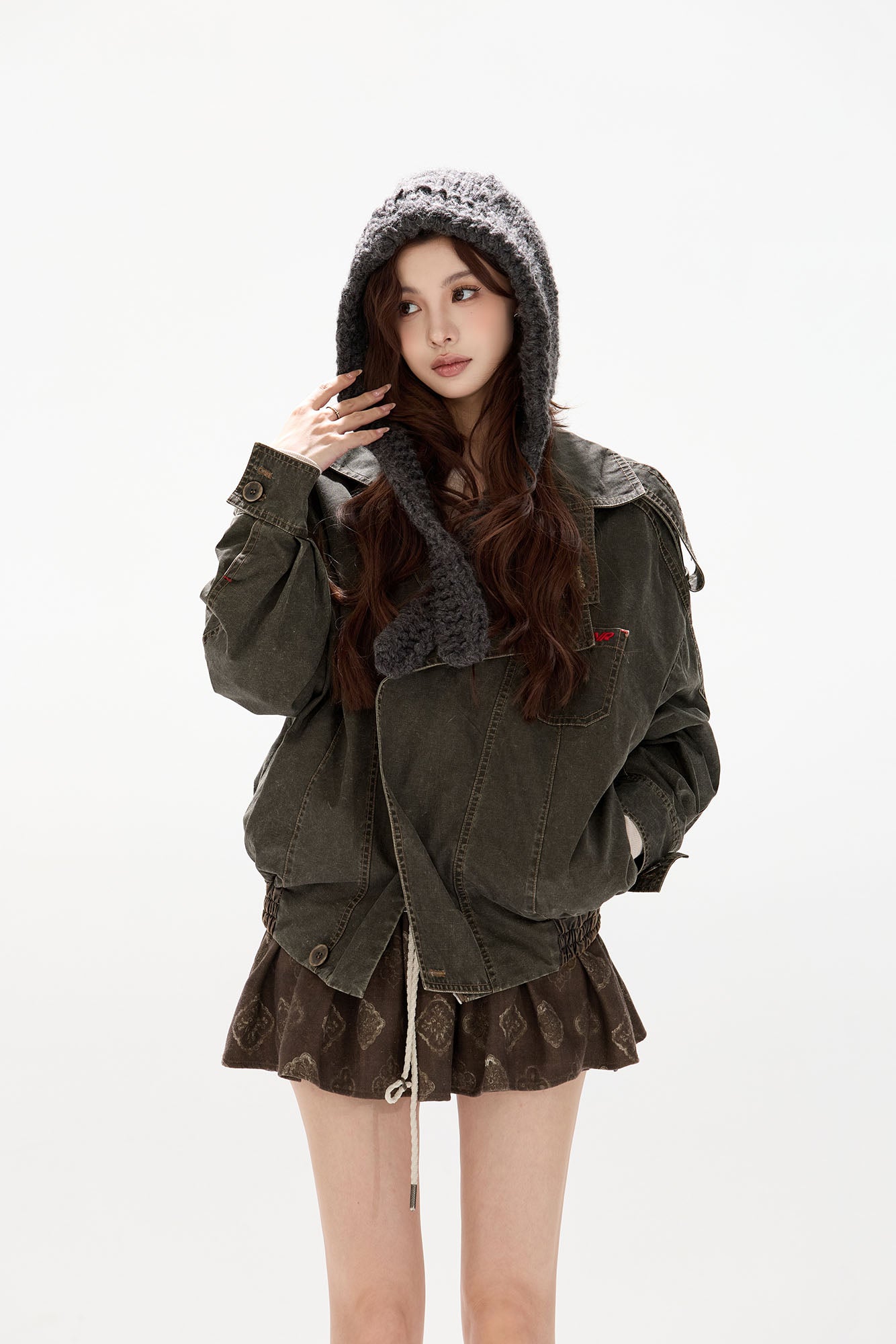 CYGNENOYR Detachable-Collar Washed Panel Jacket