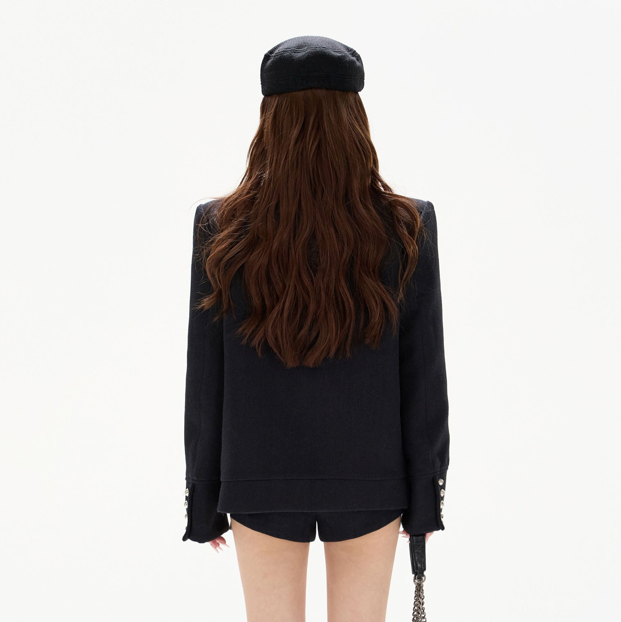 CYGNENOYR Detachable Faux-Fur Trim Double-Breasted Short Coat