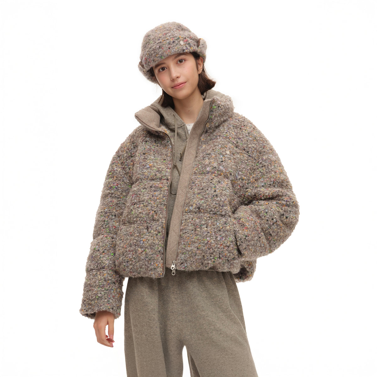 CHICCHICK Colorful Boucle Wool-Blend Down Jacket