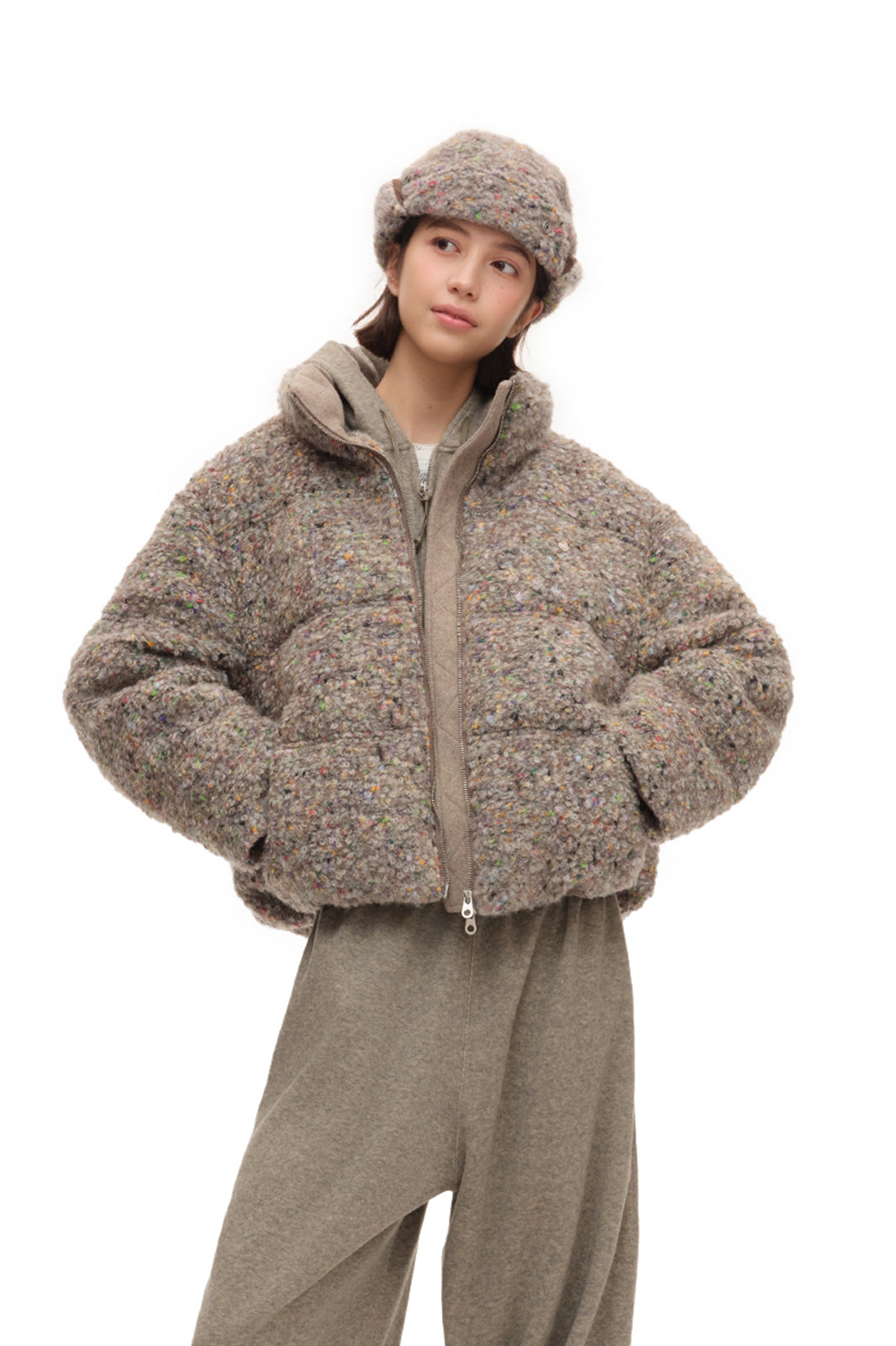 CHICCHICK Colorful Boucle Wool-Blend Down Jacket