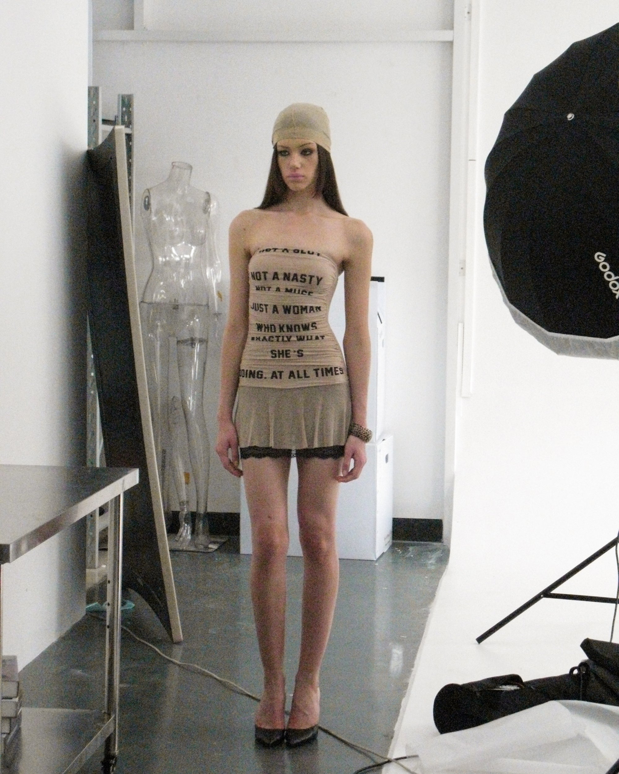 NEVER OFFEND L ANGEL Slogan Mesh Ruched Lace-Hem Strapless Mini Dress