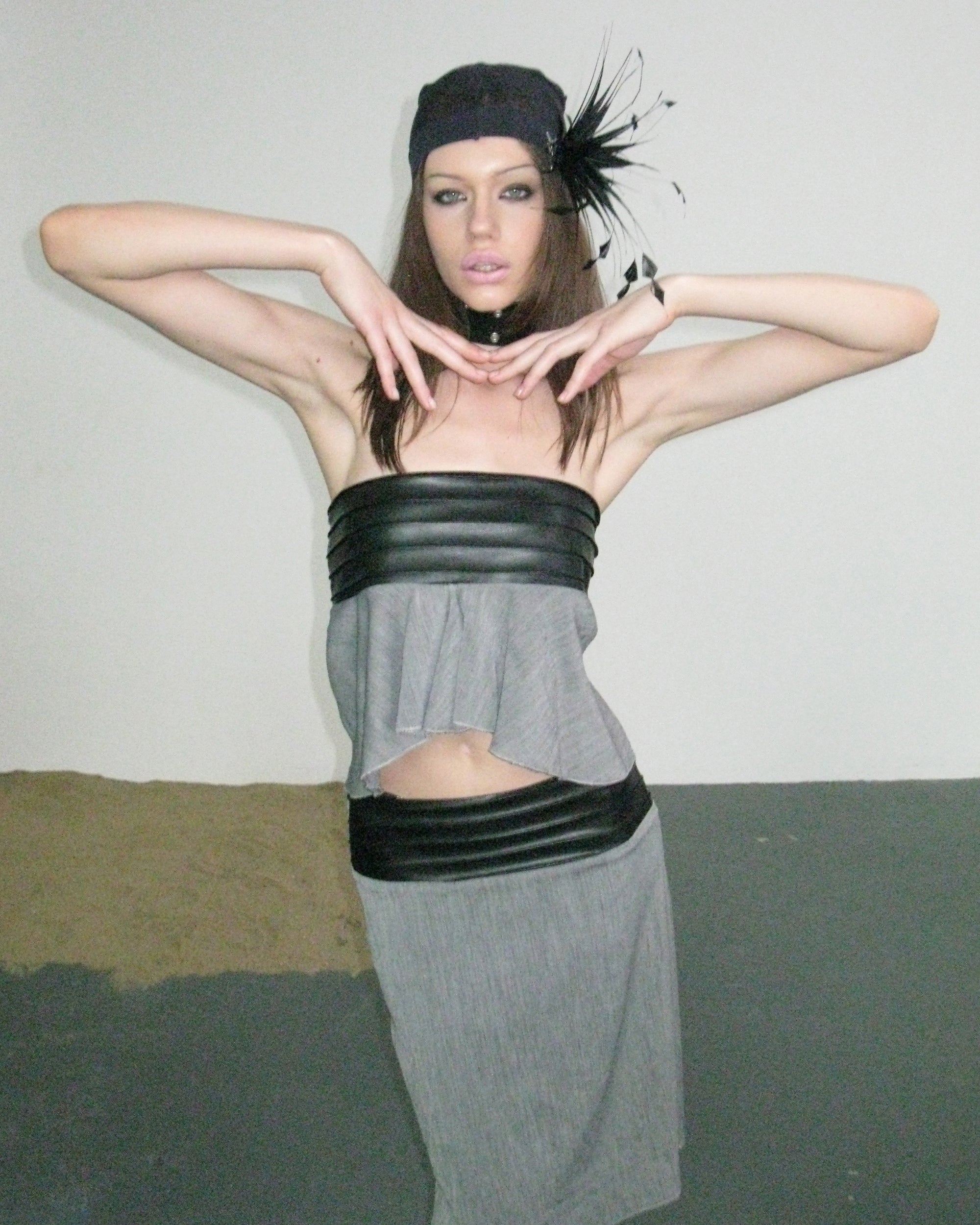 NEVER OFFEND L ANGEL Pleated Strapless Top And Sheer Midi Skirt Set