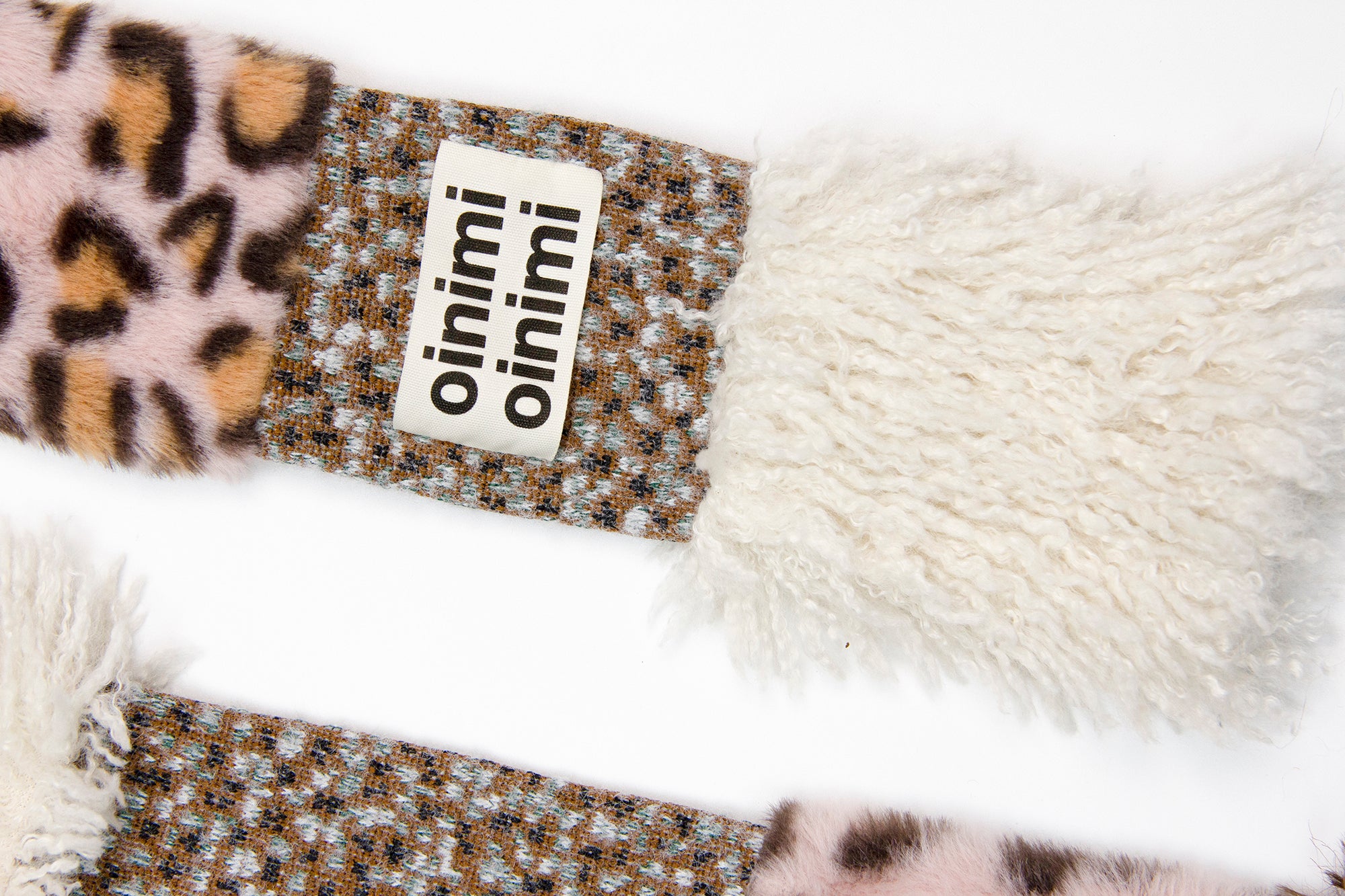 OINIMI Leopard Knit Spliced Faux Fur Scarf