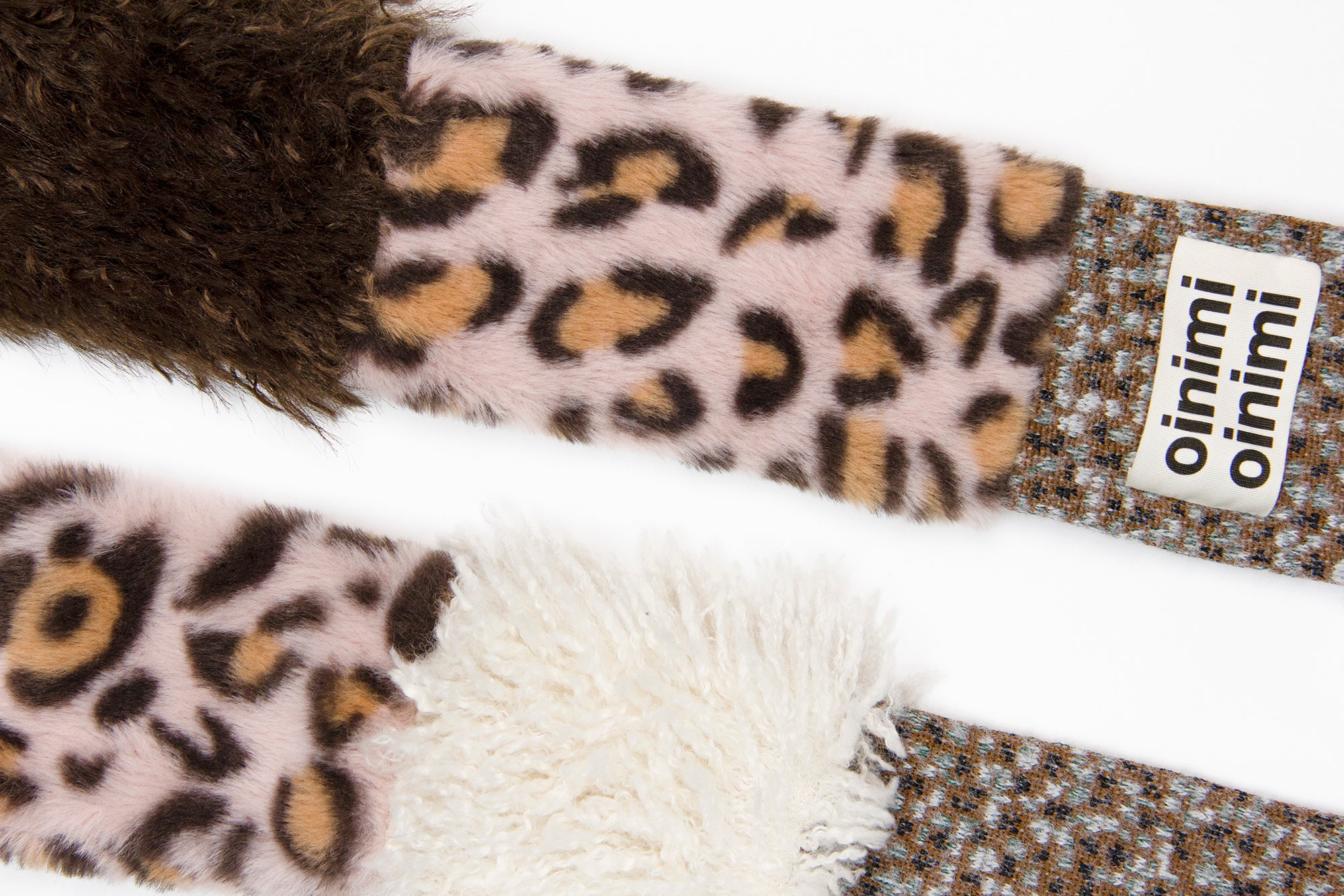OINIMI Leopard Knit Spliced Faux Fur Scarf