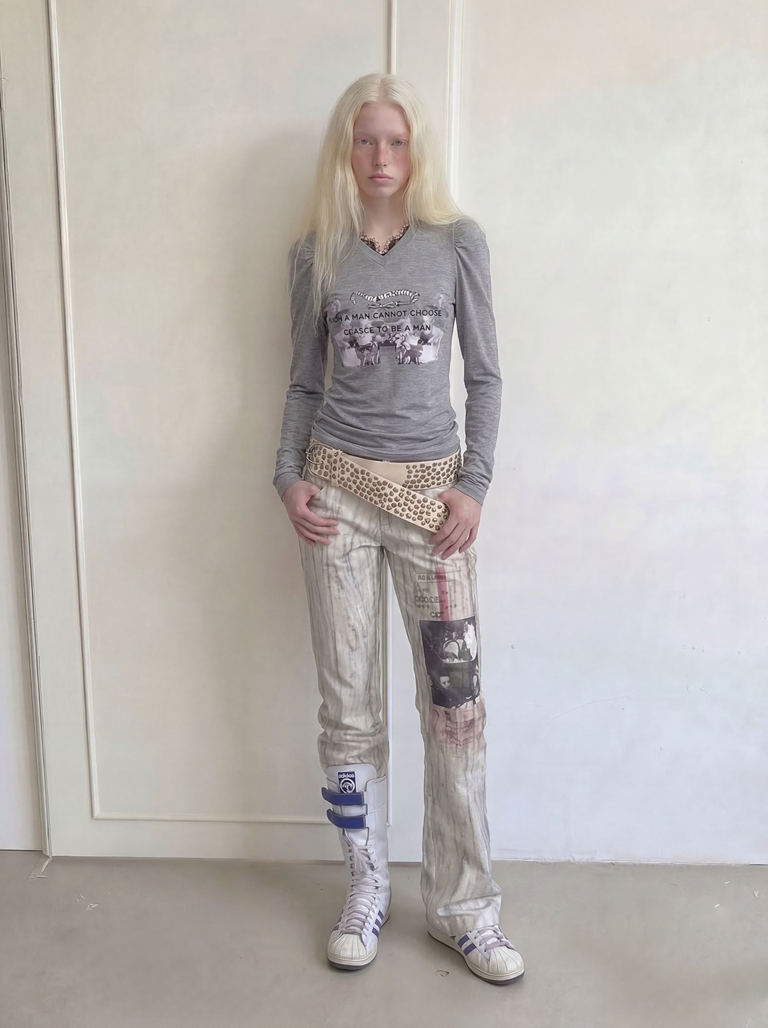 EMOHA Striped Washed Flared Jeans