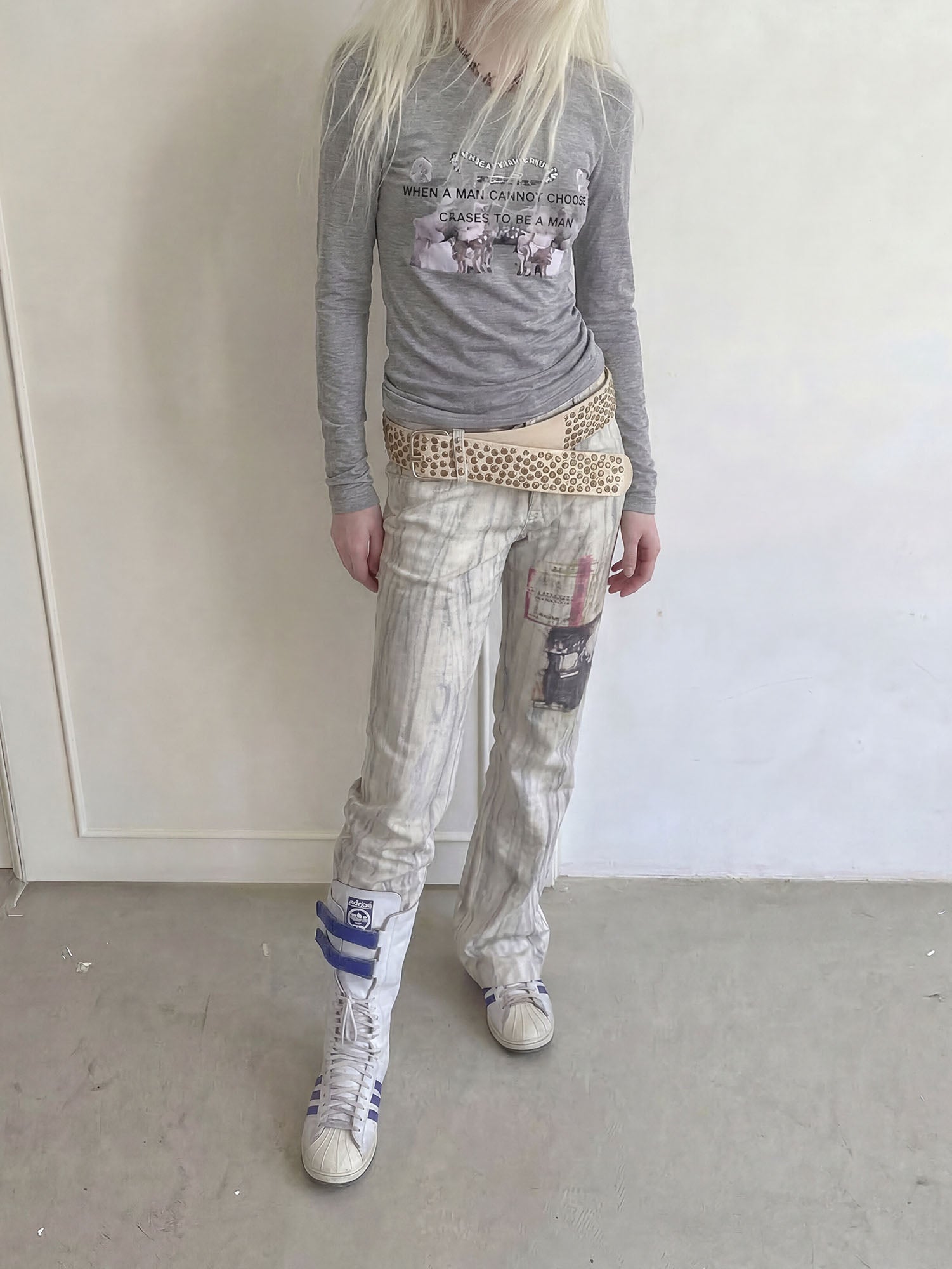 EMOHA Striped Washed Flared Jeans
