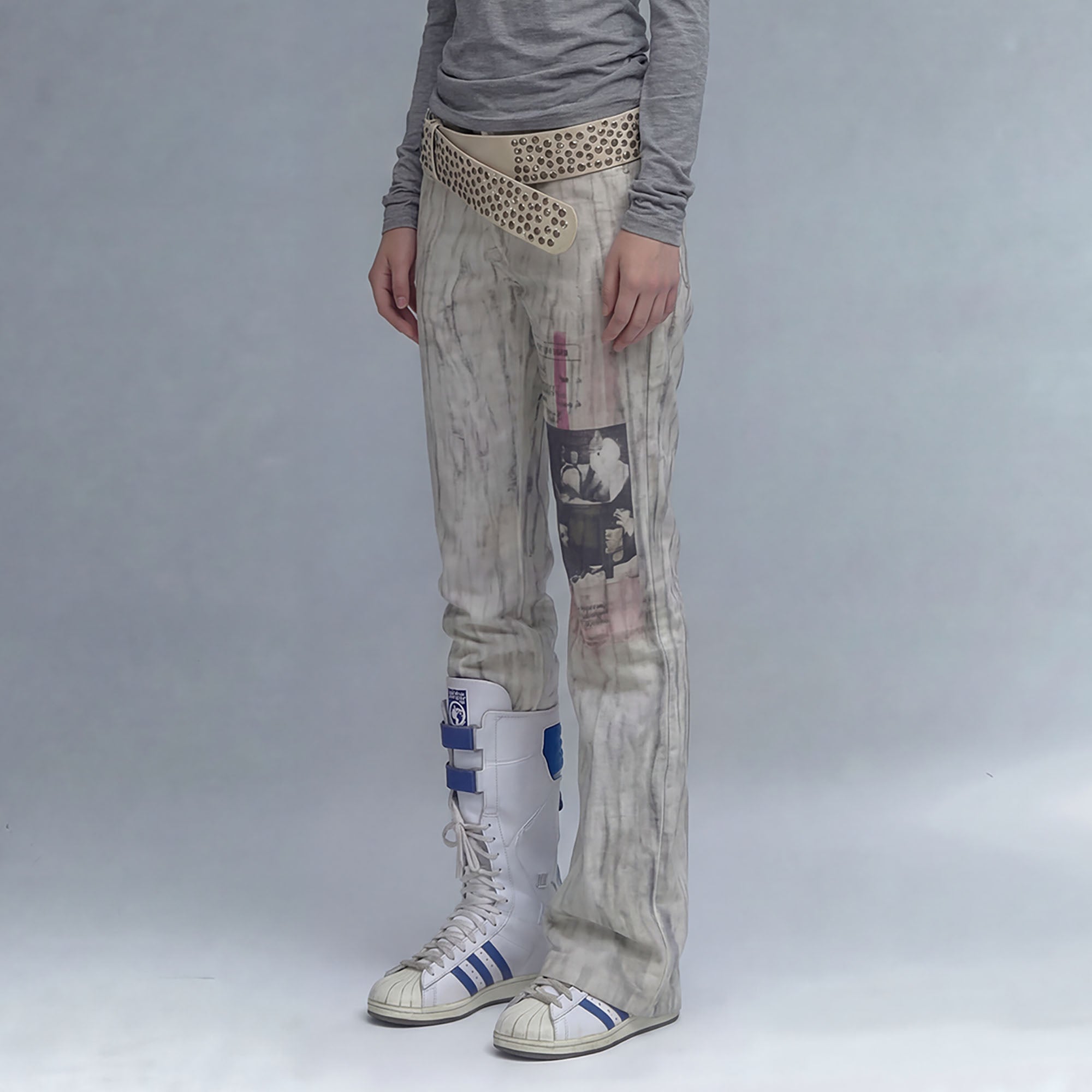 EMOHA Striped Washed Flared Jeans
