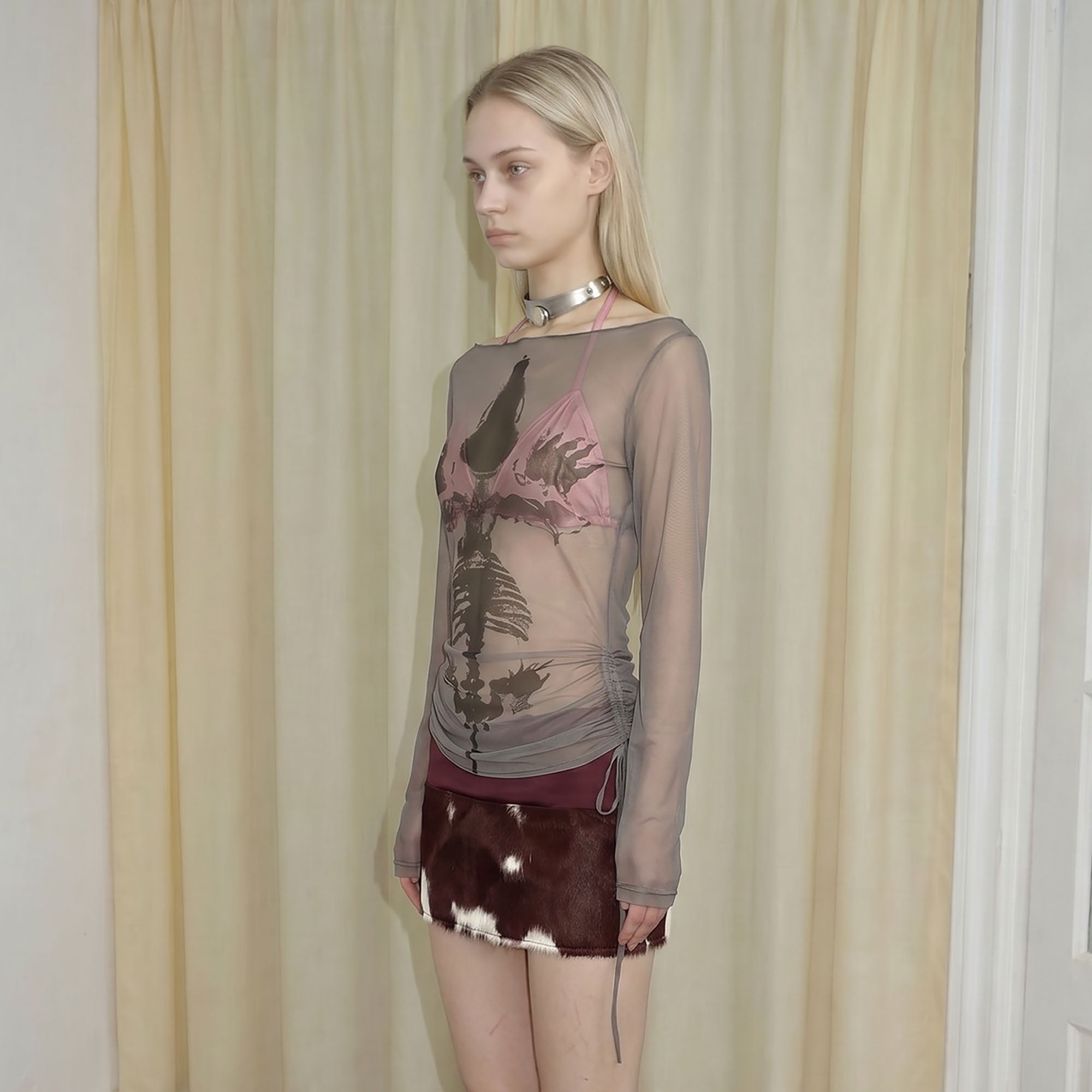 EMOHA Sheer Skull Graphic Long-Sleeve Tee