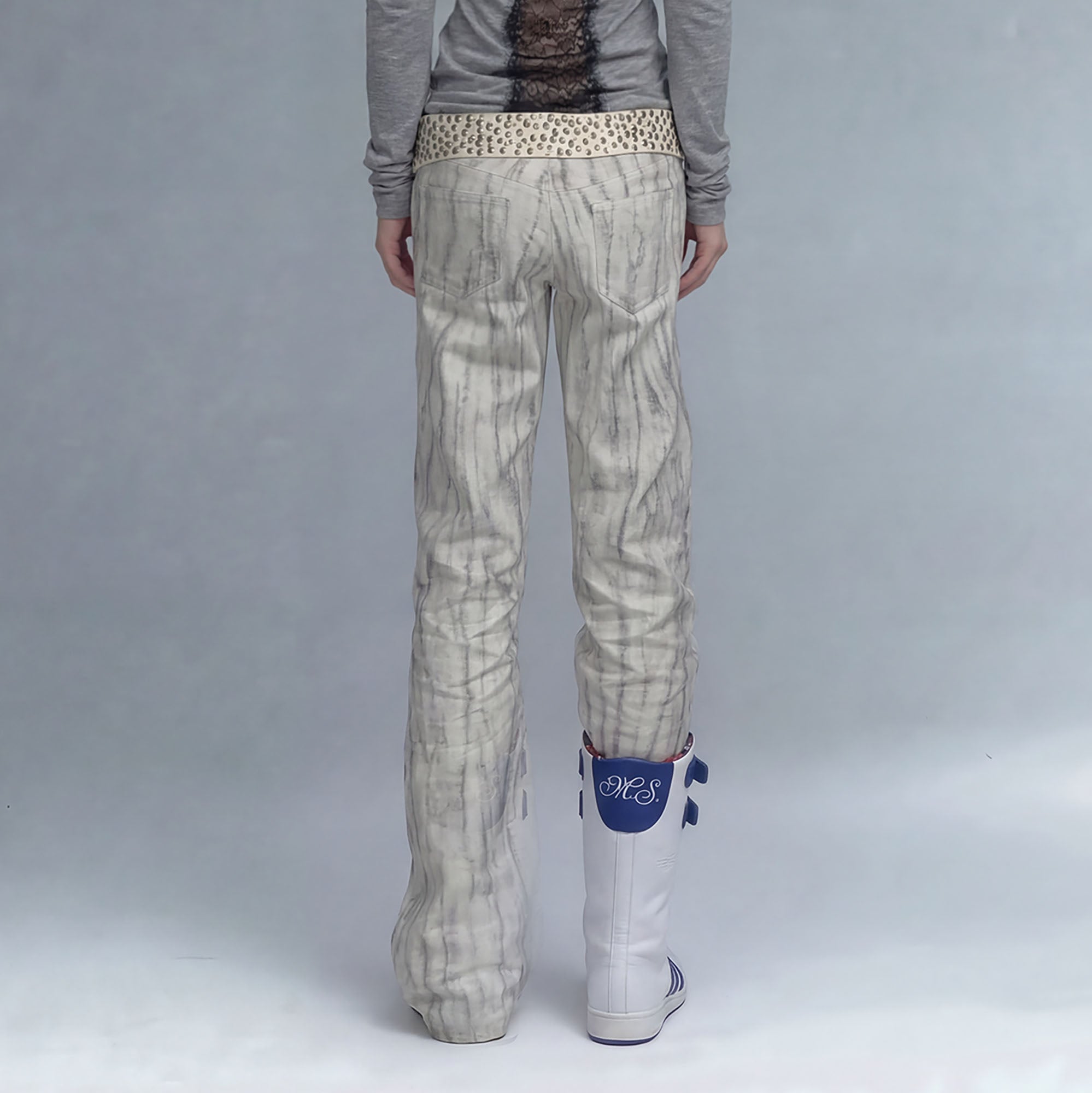 EMOHA Striped Washed Flared Jeans