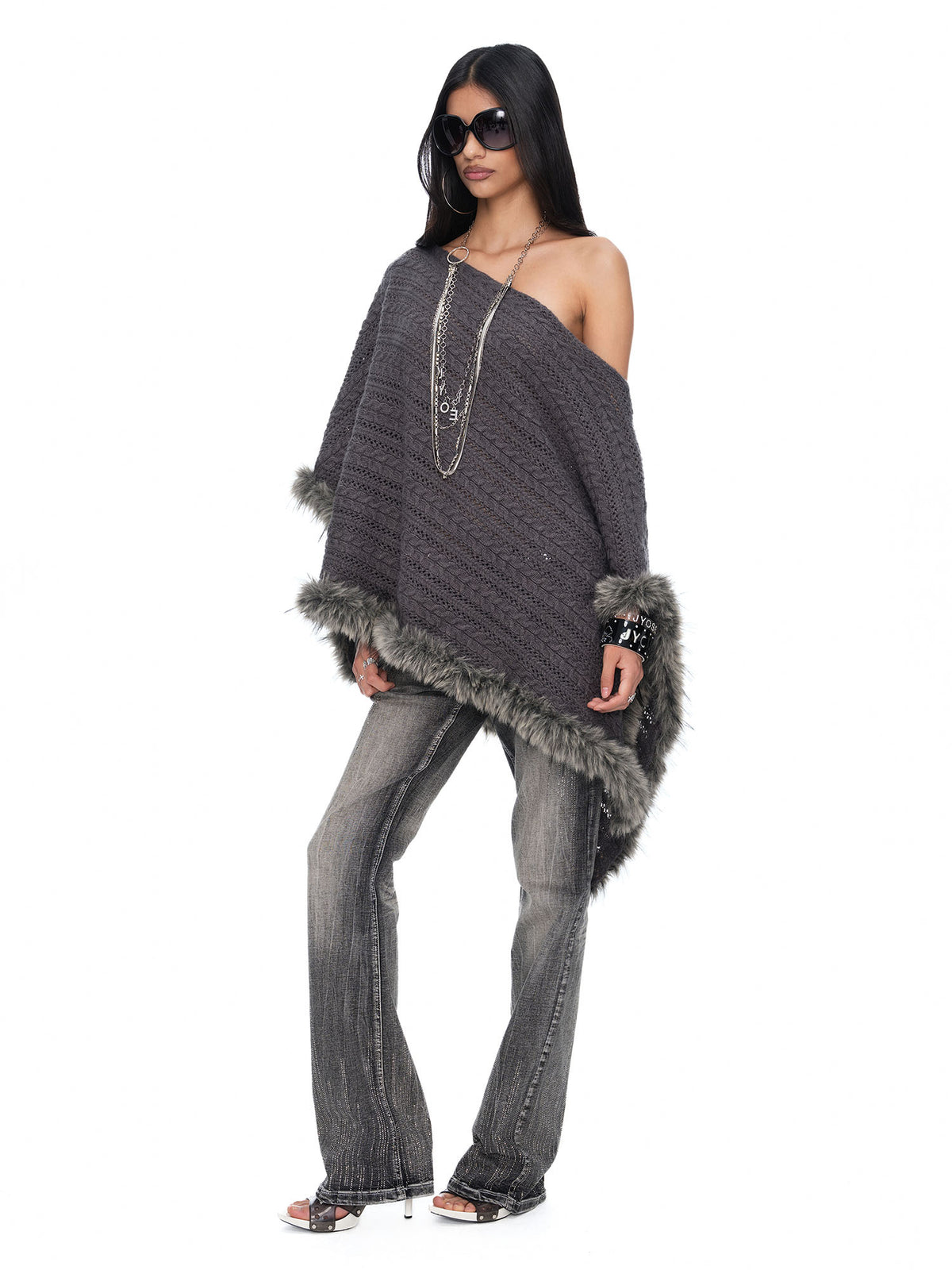 JYOSEI Merino Wool-Blended Cable-Knit Poncho