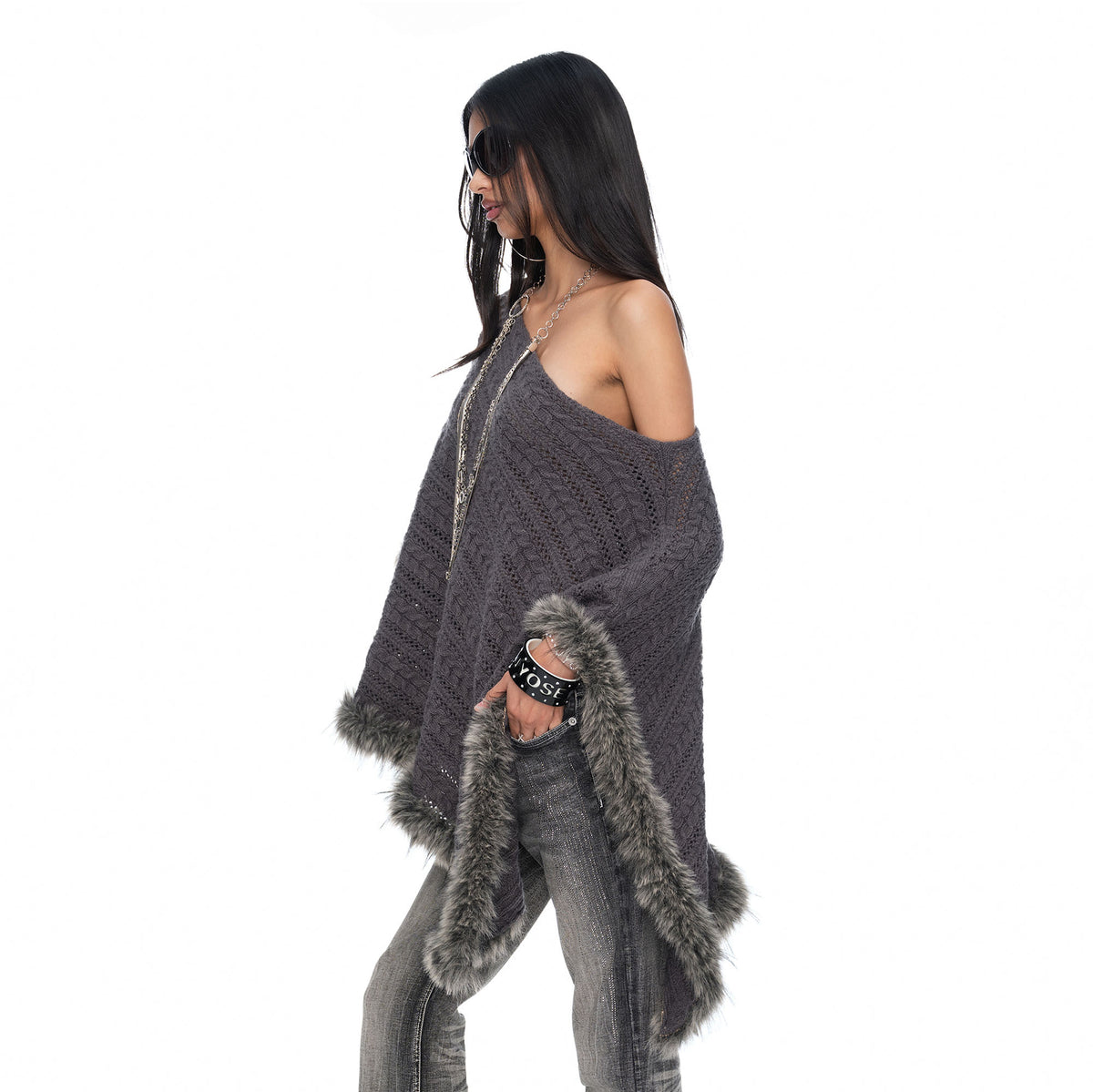JYOSEI Merino Wool-Blended Cable-Knit Poncho