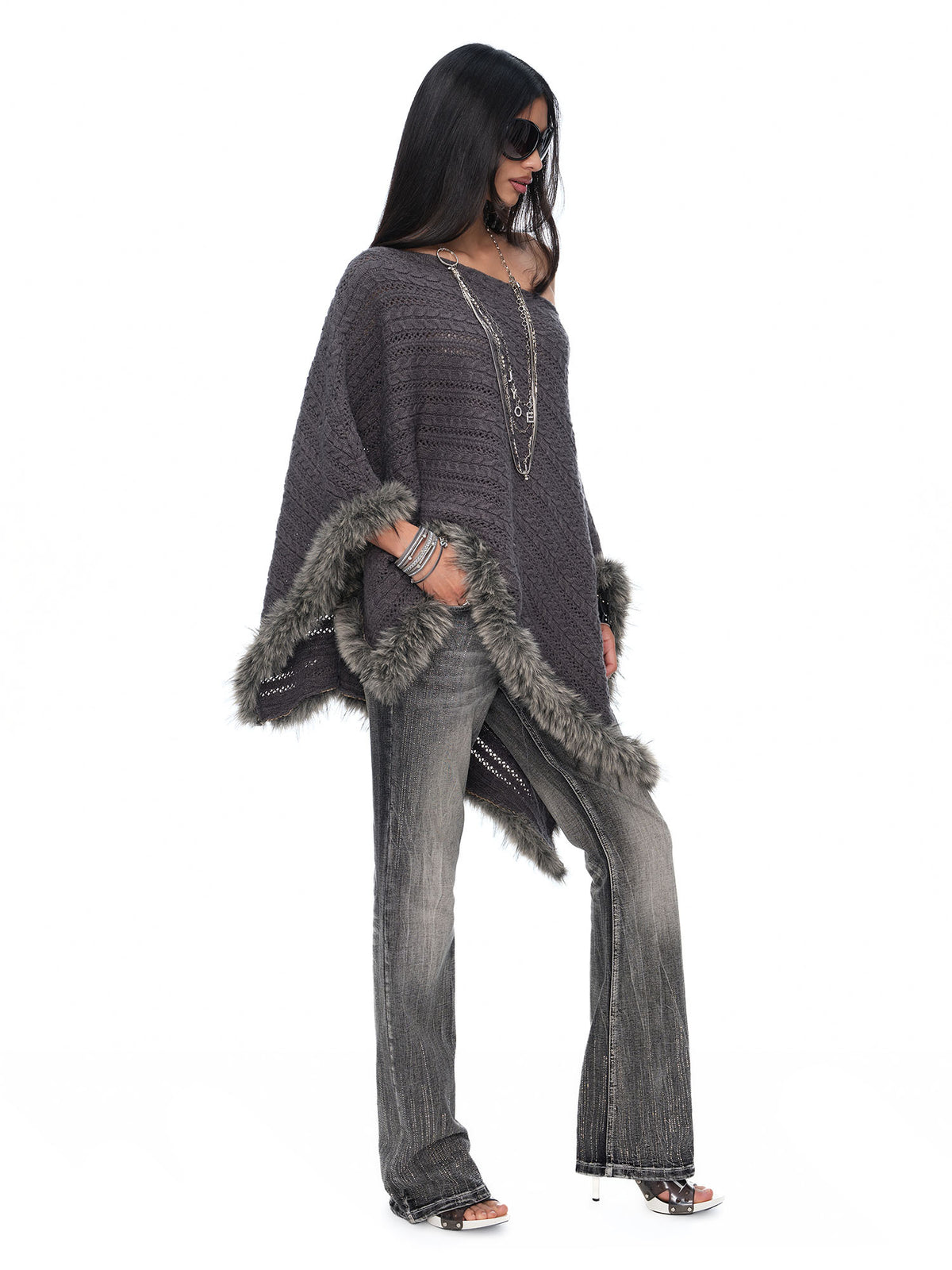JYOSEI Merino Wool-Blended Cable-Knit Poncho
