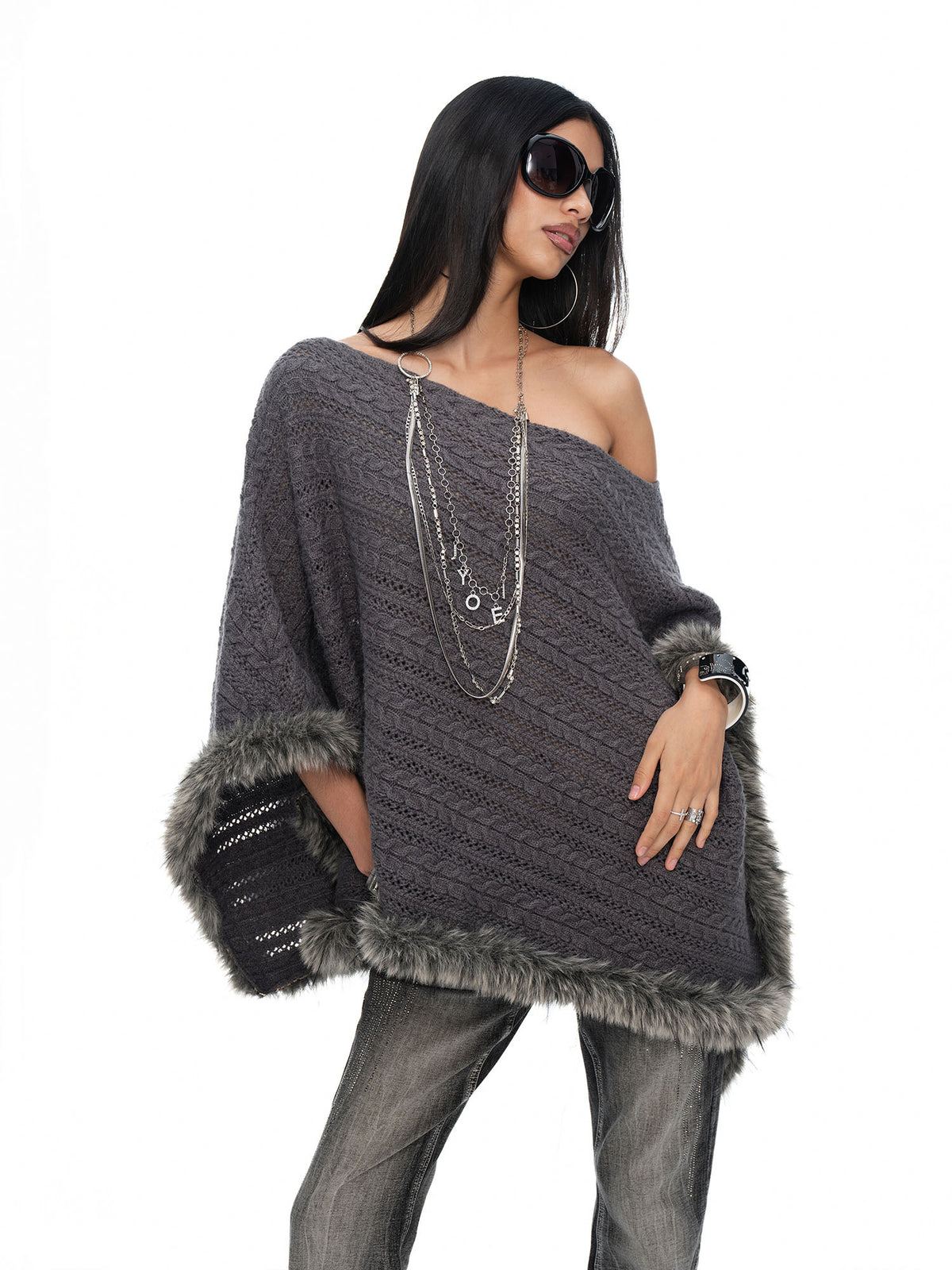 JYOSEI Merino Wool-Blended Cable-Knit Poncho