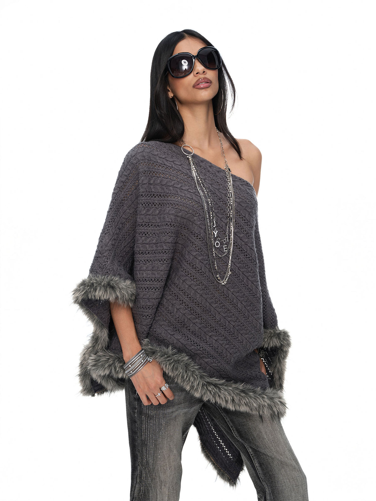 JYOSEI Merino Wool-Blended Cable-Knit Poncho