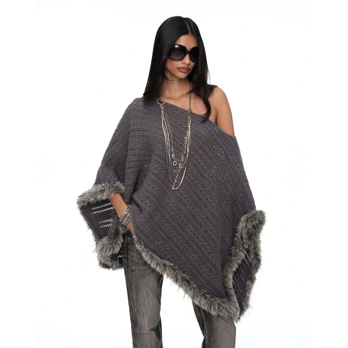 JYOSEI Merino Wool-Blended Cable-Knit Poncho