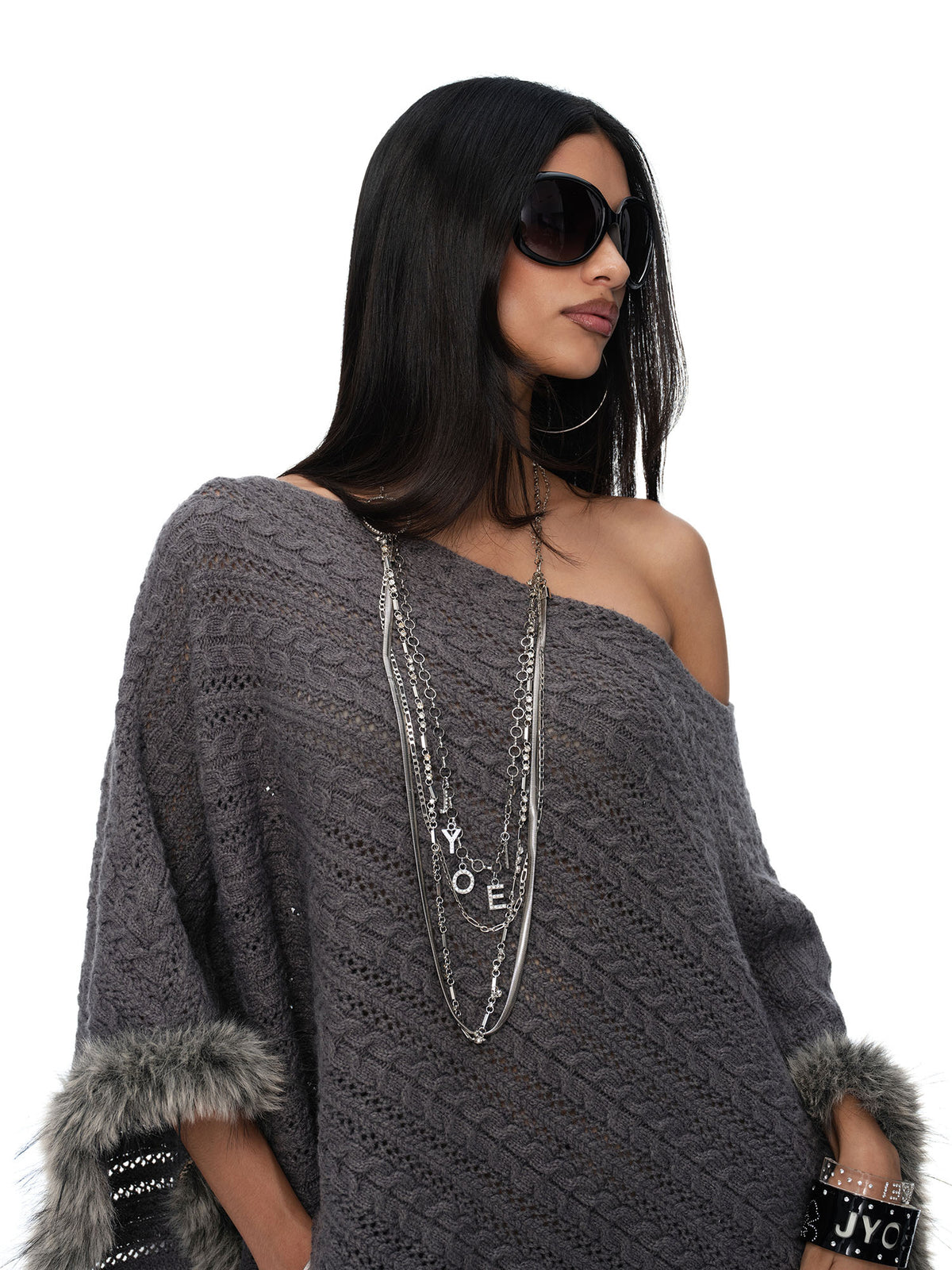 JYOSEI Merino Wool-Blended Cable-Knit Poncho
