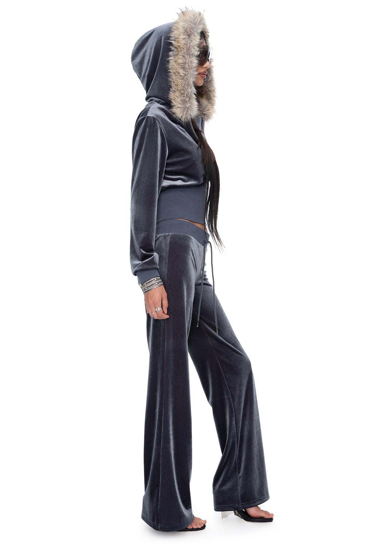 JYOSEI Graphic Velvet Cropped Hoodie & Sweatpants Set