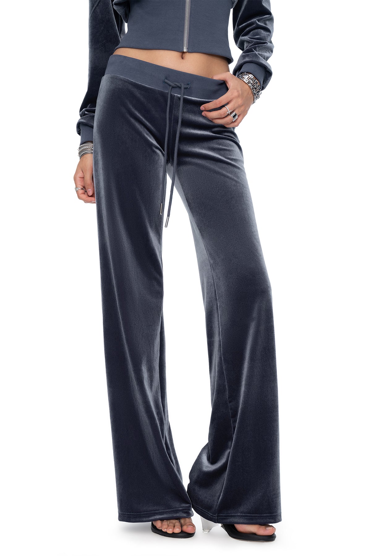 JYOSEI Graphic Velvet Cropped Hoodie & Sweatpants Set