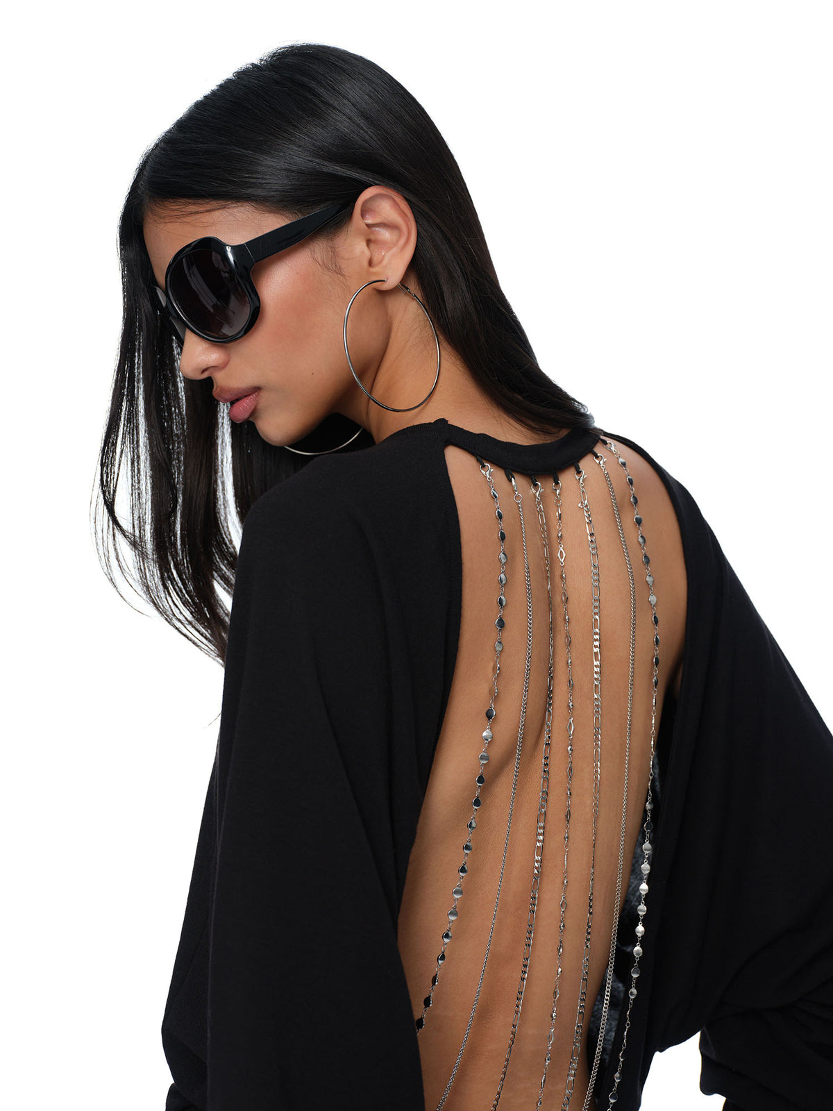 JYOSEI Chain-Embellished Open-Back Bodycon Dress