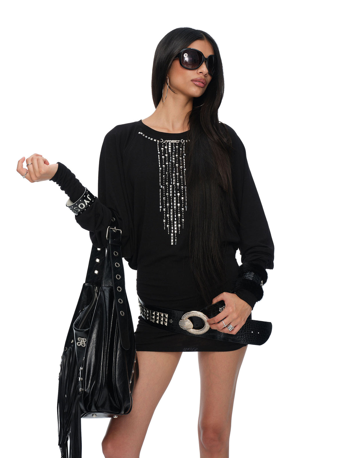 JYOSEI Chain-Embellished Open-Back Bodycon Dress