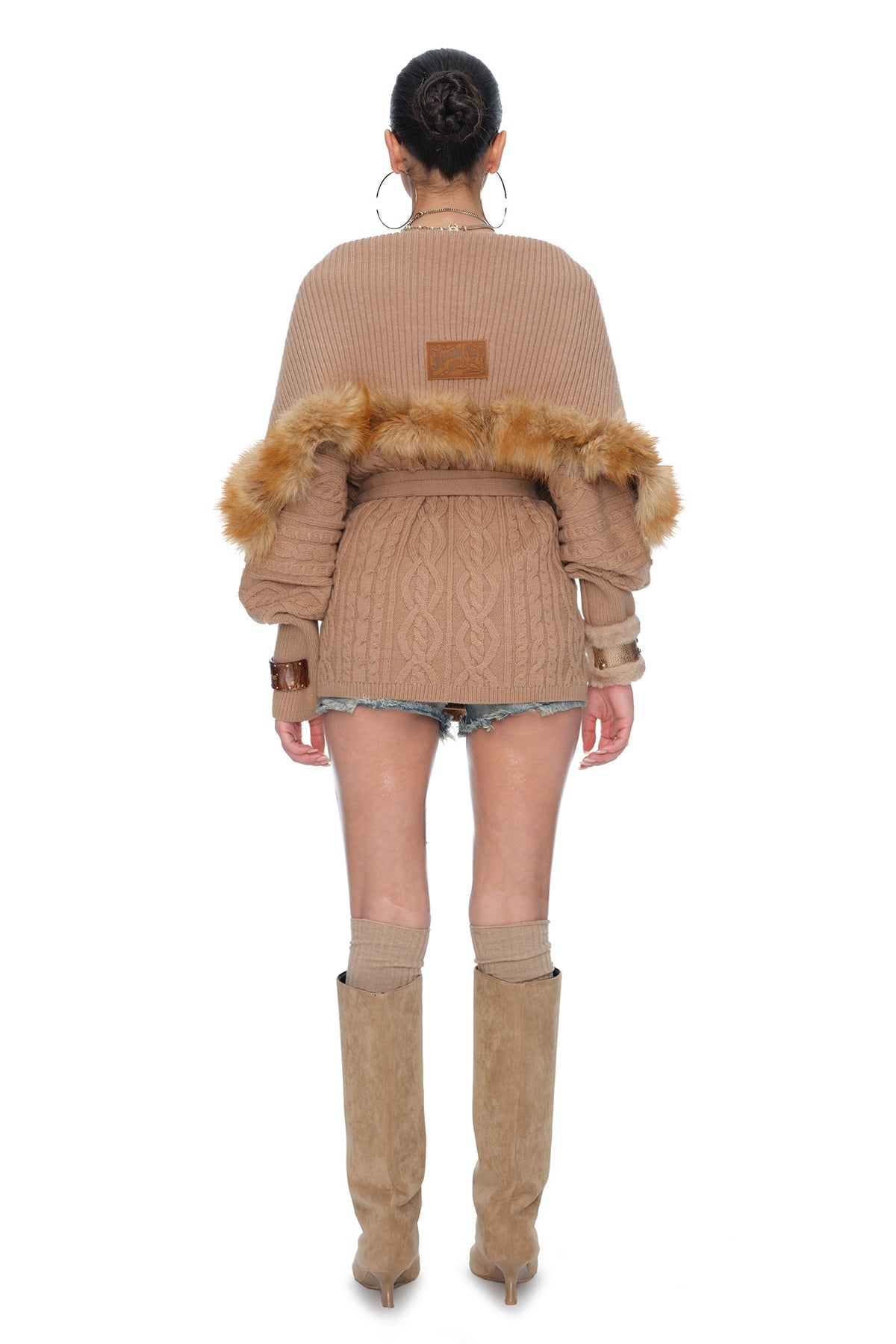 JYOSEI Merino Wool-Blended Spliced Oversized Tie Sweater