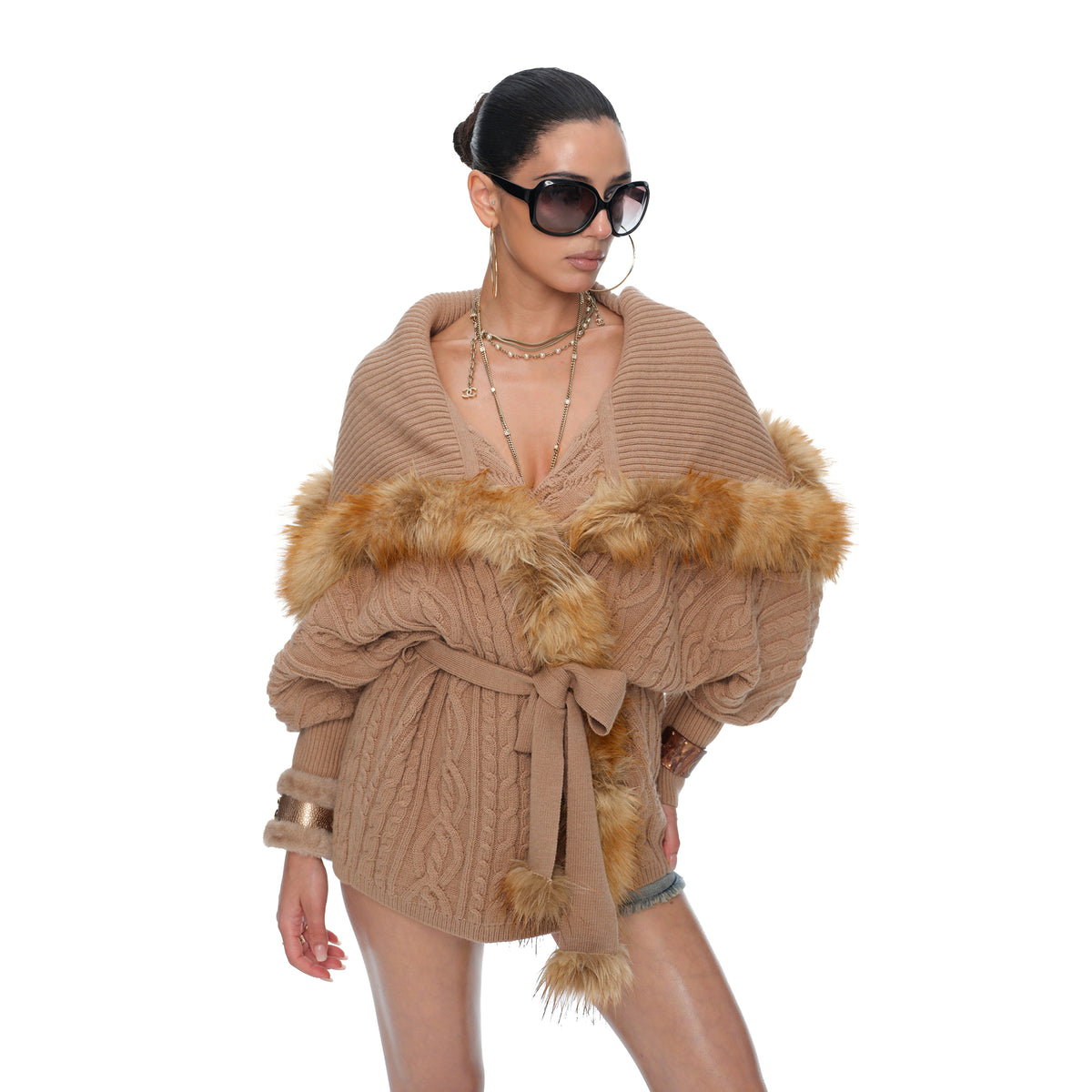 JYOSEI Merino Wool-Blended Spliced Oversized Tie Sweater