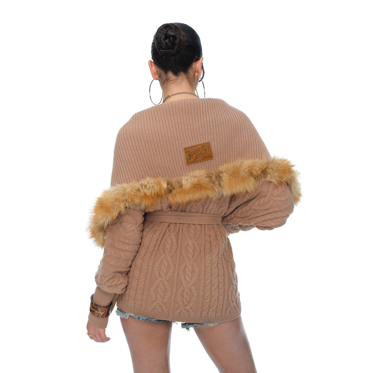 JYOSEI Merino Wool-Blended Spliced Oversized Tie Sweater