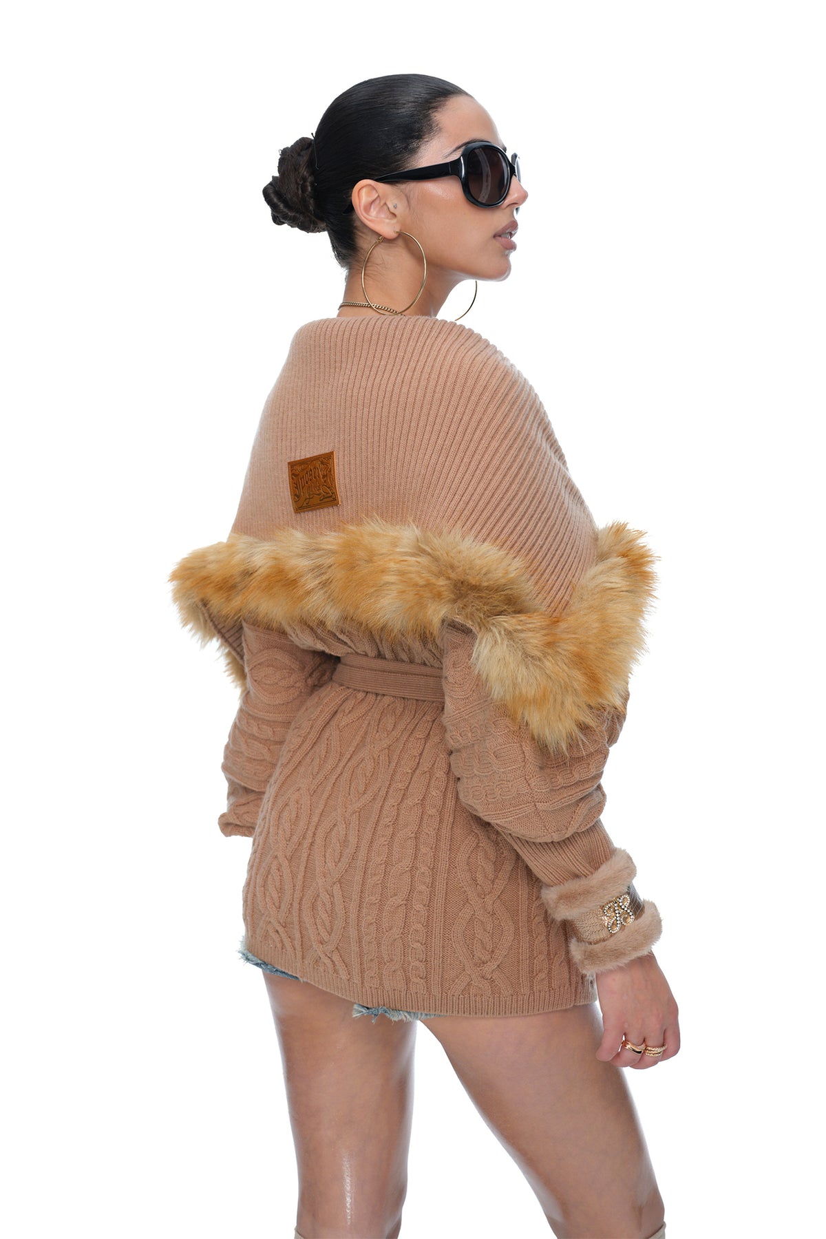 JYOSEI Merino Wool-Blended Spliced Oversized Tie Sweater