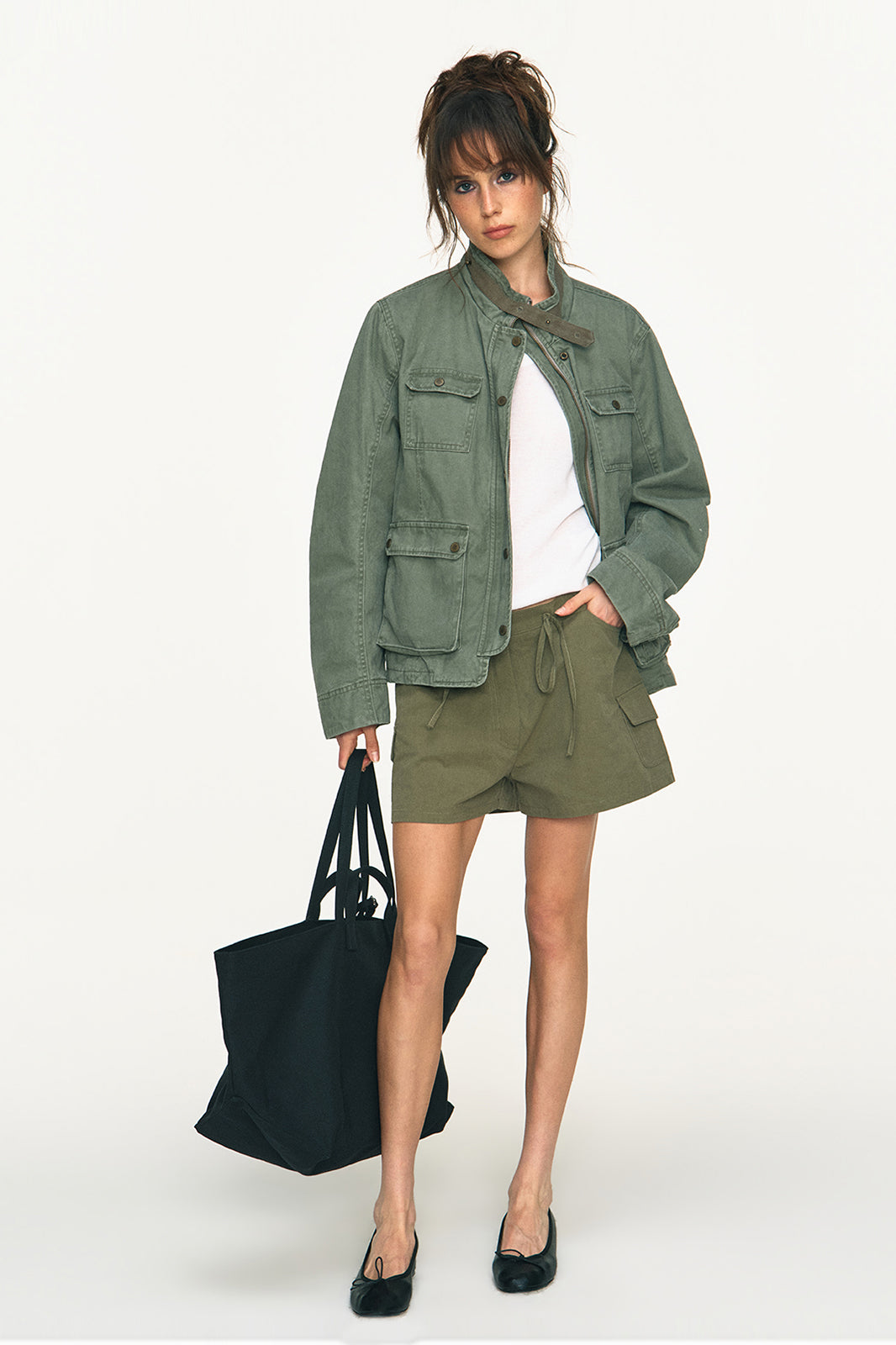 ANTENNA EFFECT Washed Multi-Pocket Zip-Up Jacket