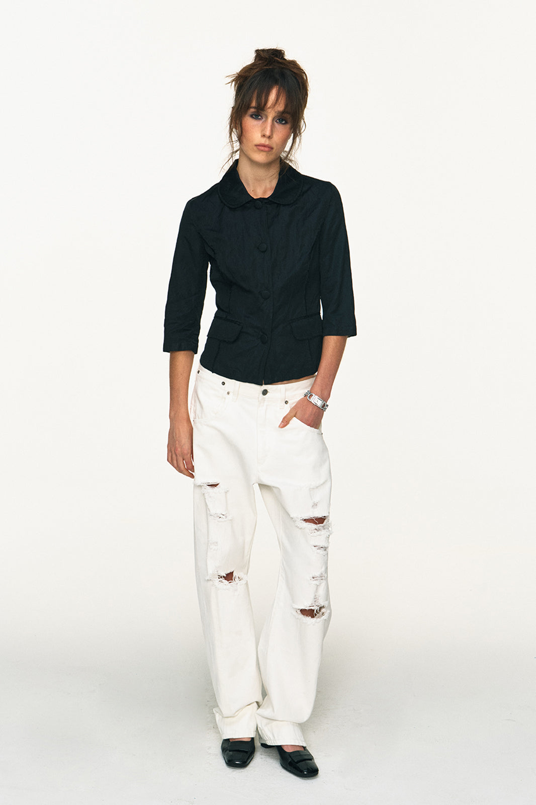 ANTENNA EFFECT Distressed Low-Rise Drop-Crotch Jeans