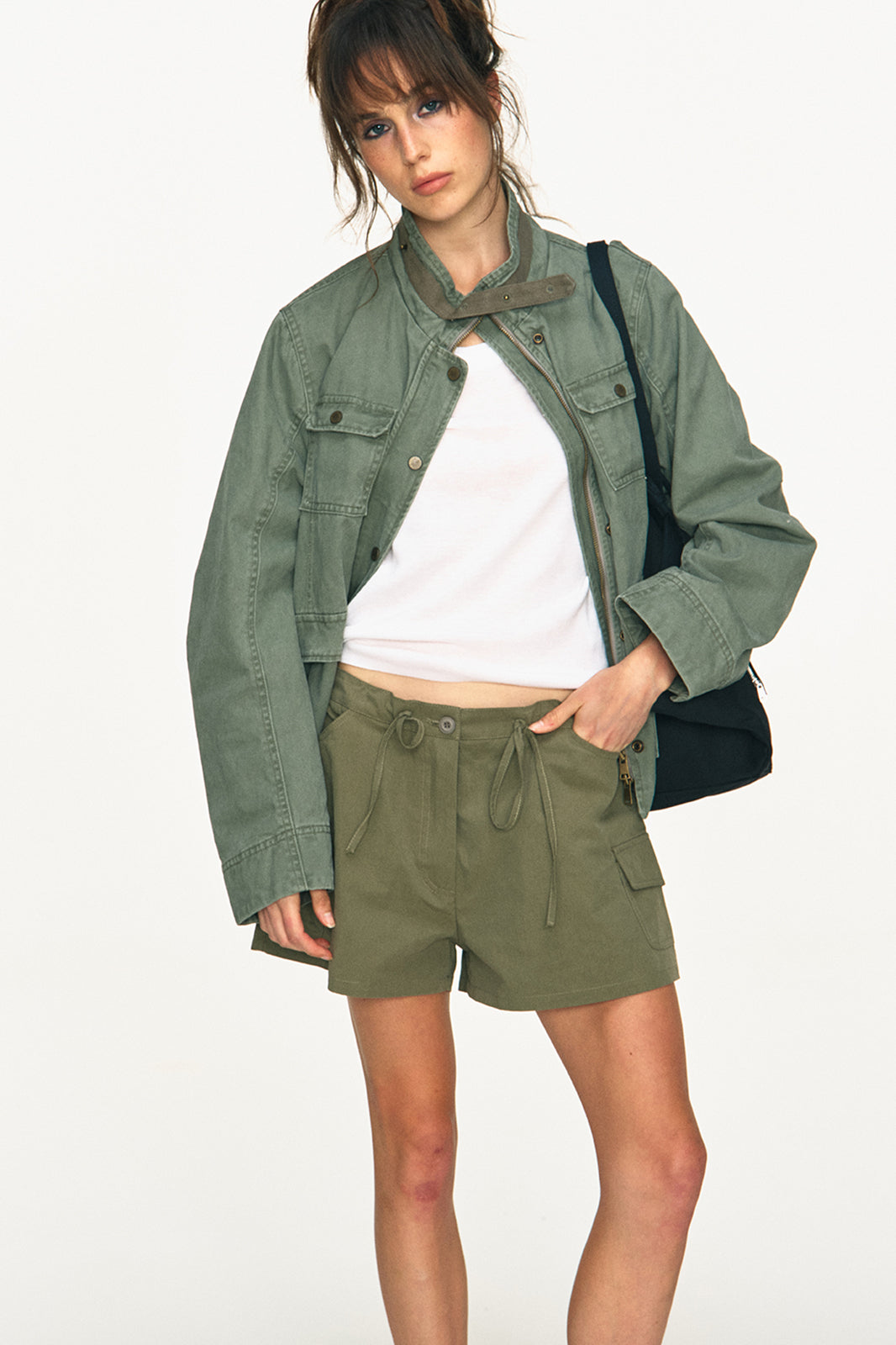 ANTENNA EFFECT Washed Multi-Pocket Zip-Up Jacket