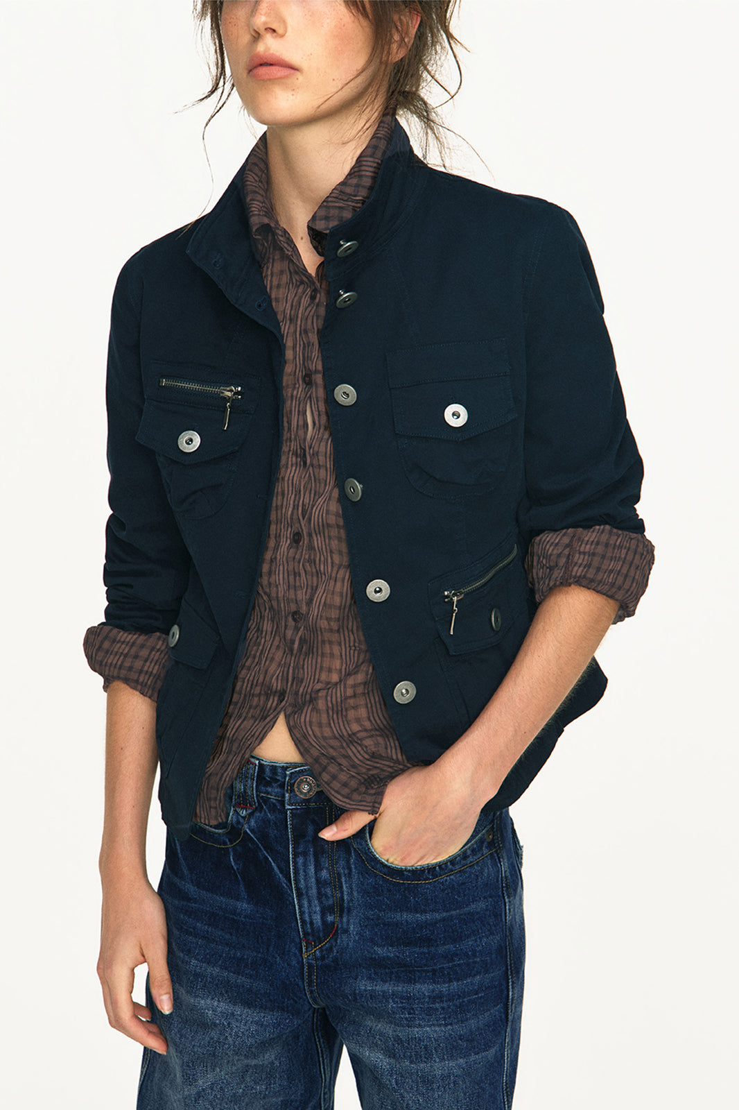 ANTENNA EFFECT Multi-Pocket Zippers Slim Jacket