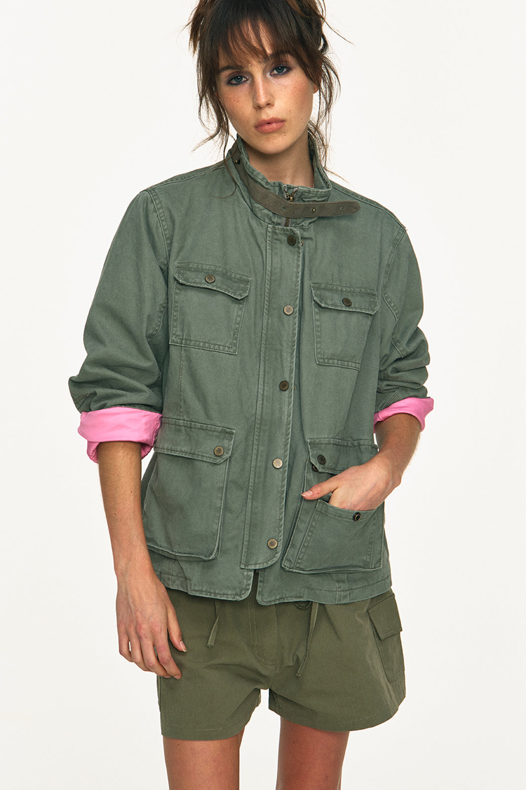 ANTENNA EFFECT Washed Multi-Pocket Zip-Up Jacket
