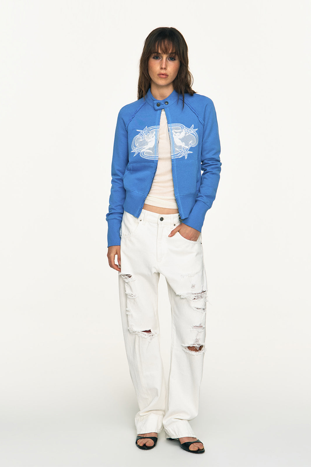 ANTENNA EFFECT Embroidered Graphic Cropped Hoodie