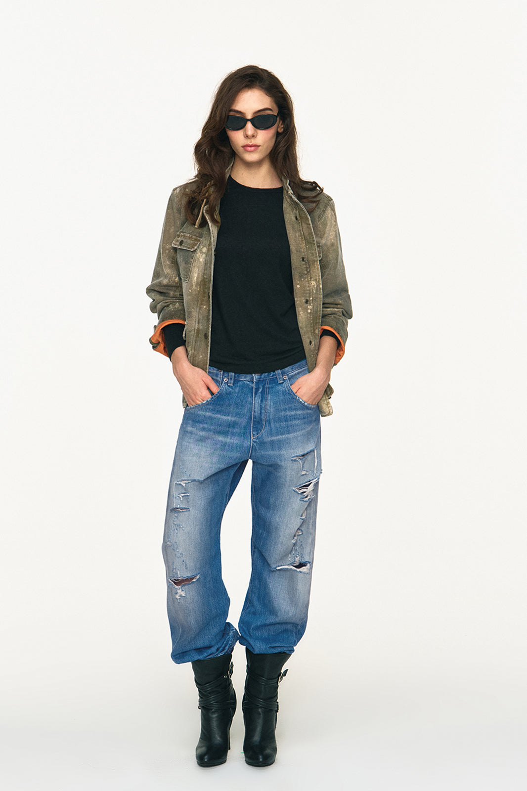 ANTENNA EFFECT Washed Multi-Pocket Zip-Up Jacket