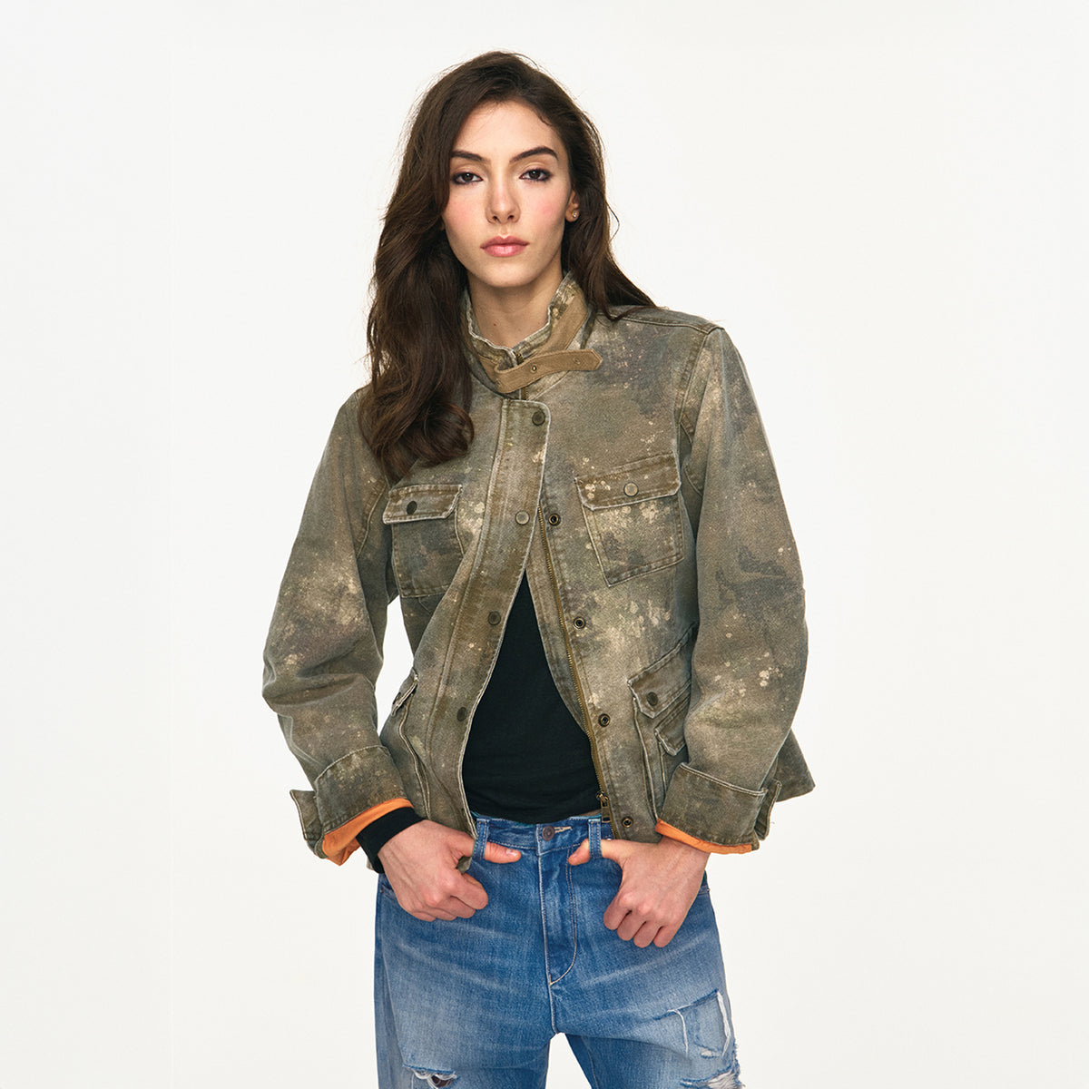 ANTENNA EFFECT Washed Multi-Pocket Zip-Up Jacket