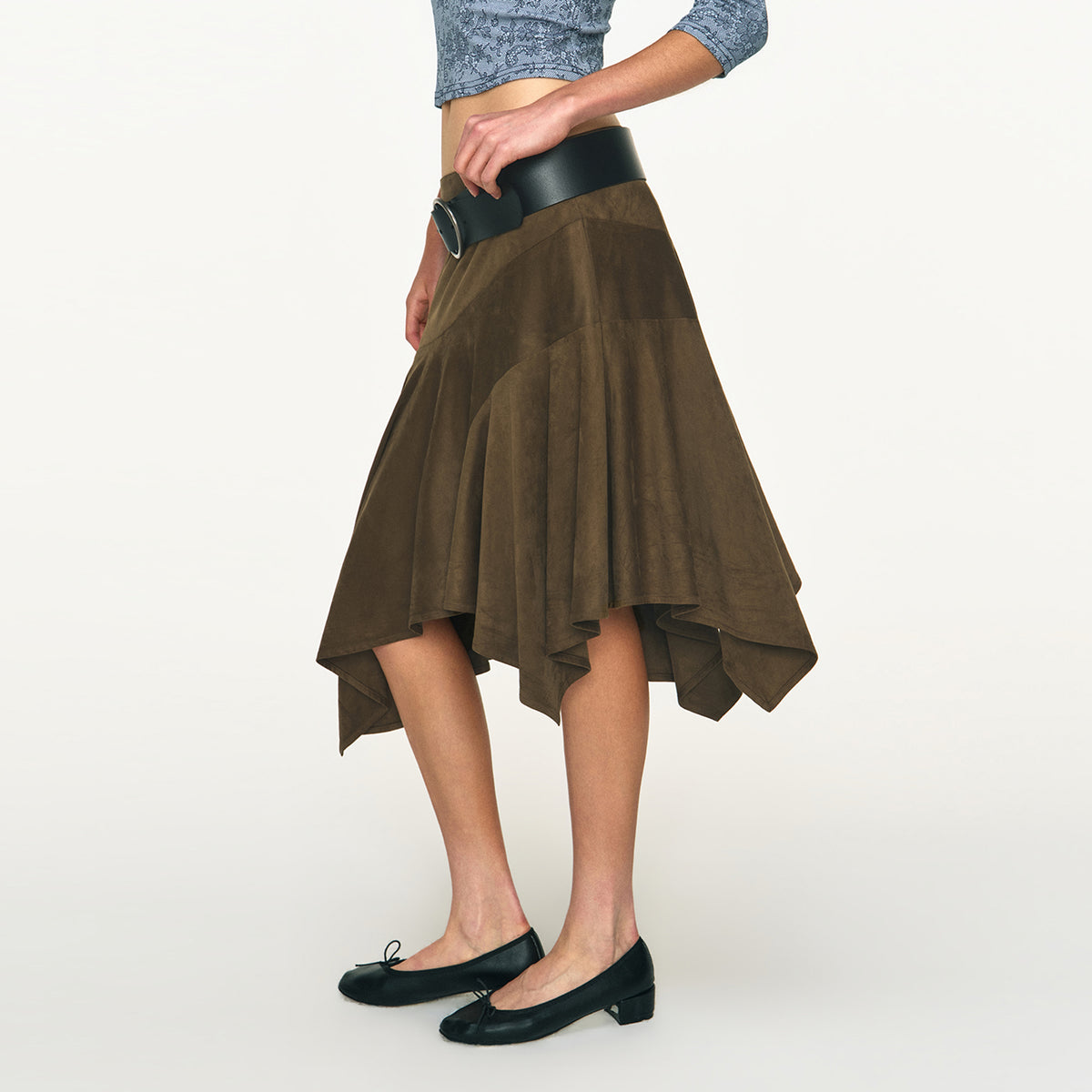 ANTENNA EFFECT Retro Asymmetrical Low-Rise Midi Skirt