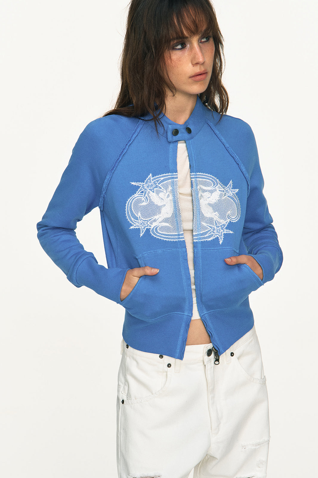 ANTENNA EFFECT Embroidered Graphic Cropped Hoodie